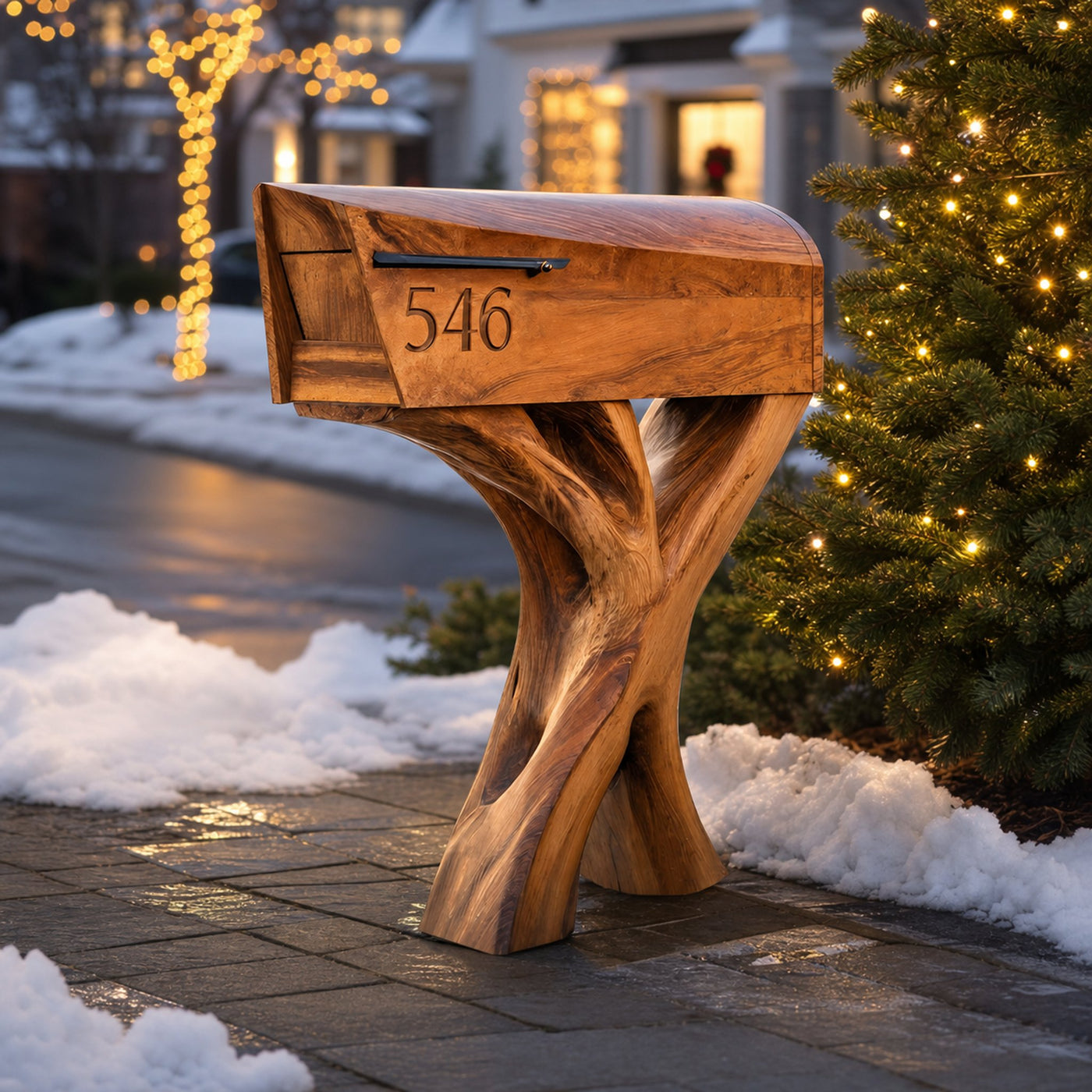 Modern Solid Wood Sculpture Mailbox For Patio Garden Yard Decor - product view 6