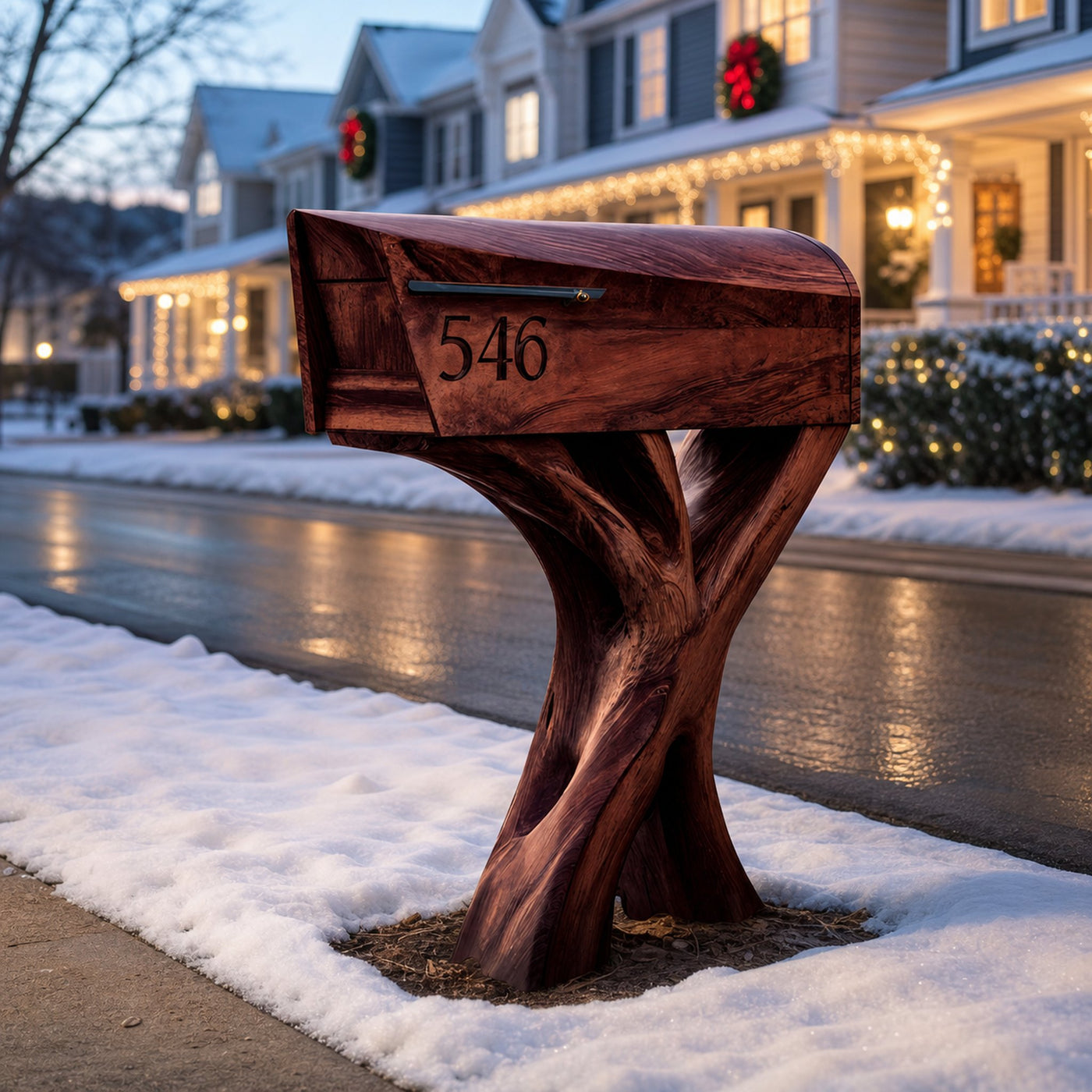 Modern Solid Wood Sculpture Mailbox For Patio Garden Yard Decor - product view 7