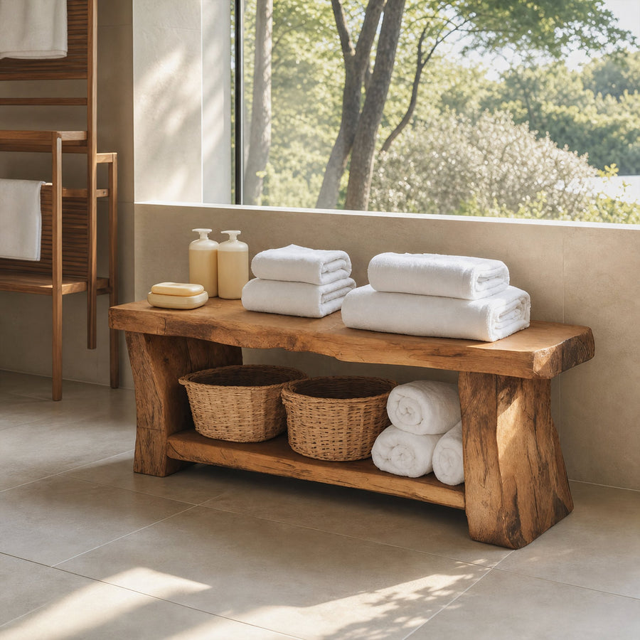 Modern Spa Shower Bench With Storage Shelf For Bathroom