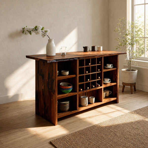 Modern Storage Cabinet With Wine Rack Open Shelves For Dining