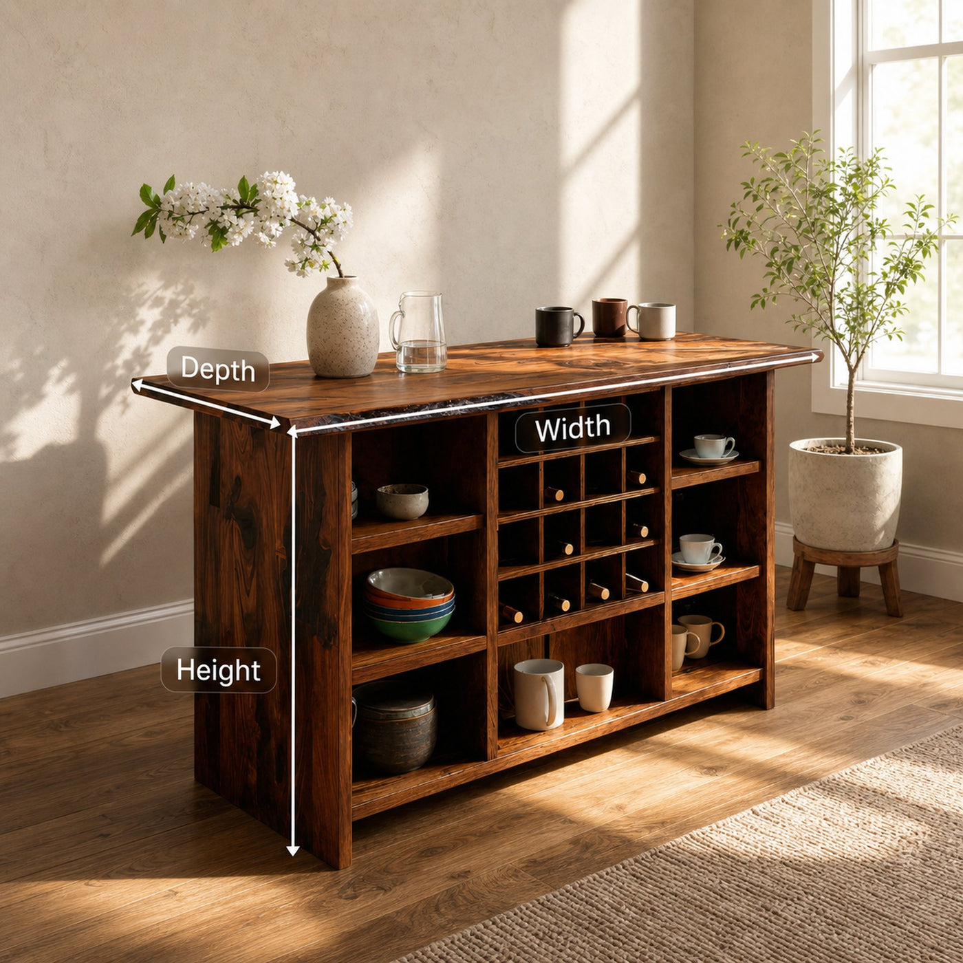 Modern Storage Cabinet With Wine Rack Open Shelves For Dining - product view 6