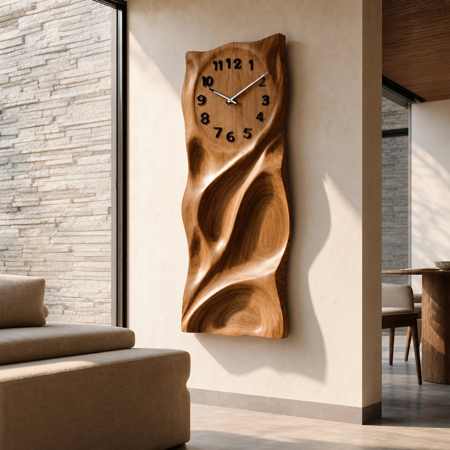Modern Wall Clock Carved Design For Living Room Interior