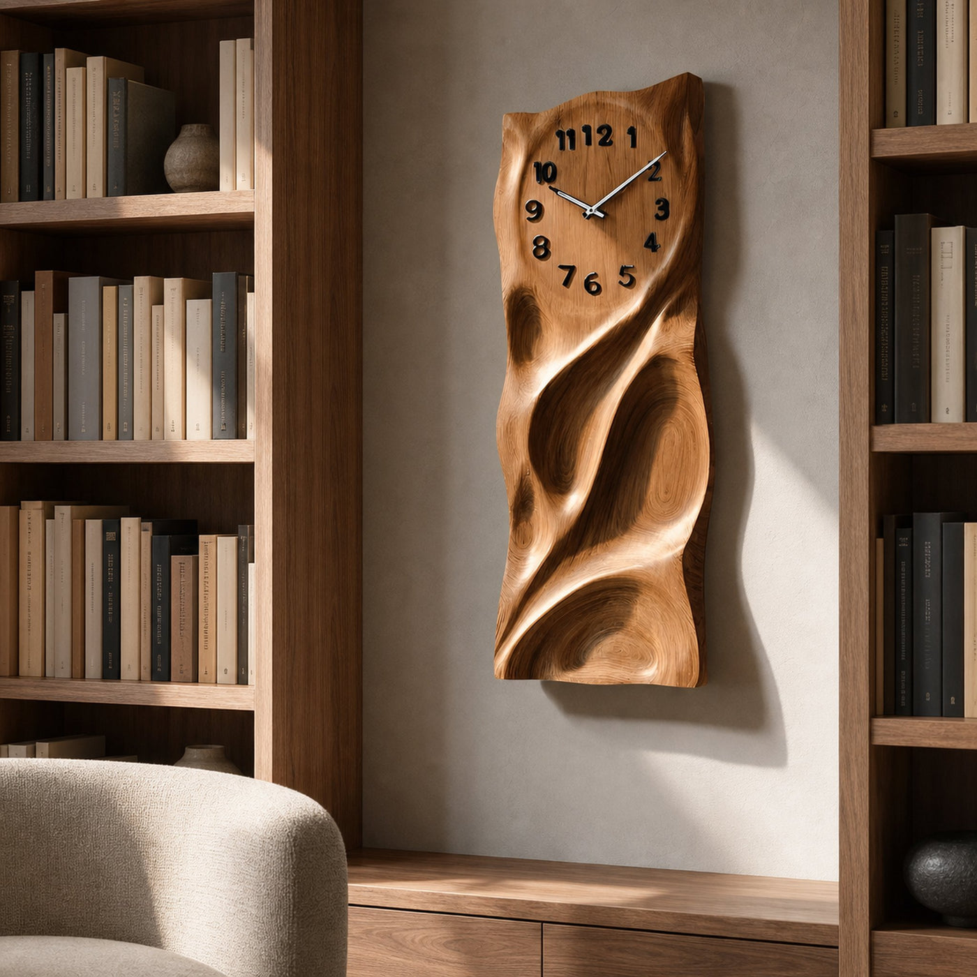 Modern Wall Clock Carved Design For Living Room Interior - product view 6