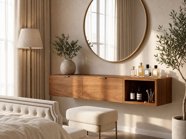 Modern Wall Mounted Dressing Table With Built In Storage For Bedroom