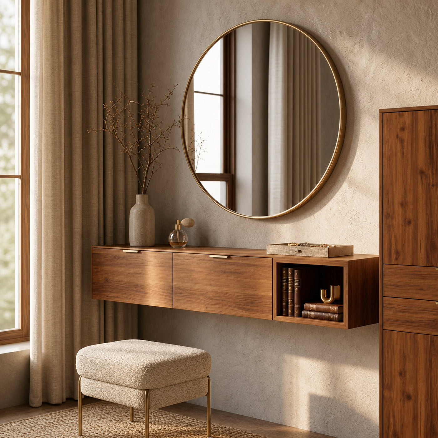Modern Wall Mounted Dressing Table With Built In Storage For Bedroom - product view 6