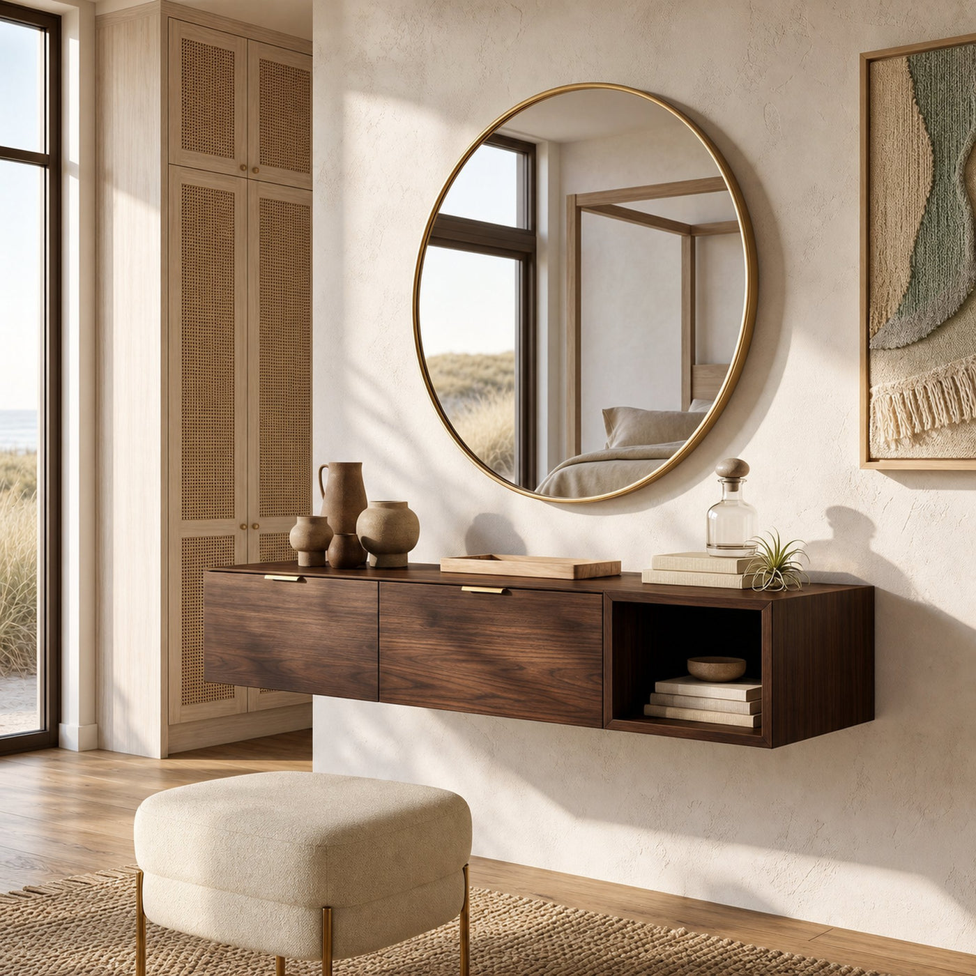 Modern Wall Mounted Dressing Table With Built In Storage For Bedroom - product view 7