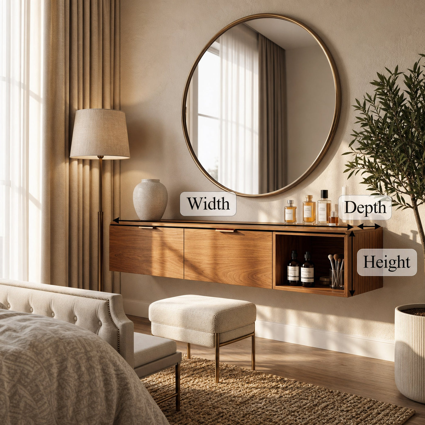 Modern Wall Mounted Dressing Table With Built In Storage For Bedroom - product view 8