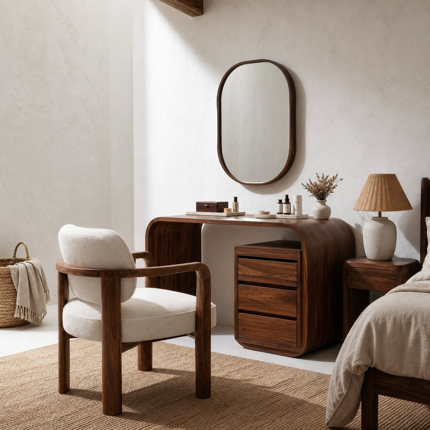 Modern Walnut Vanity Table With Open Shelf Cabinet For Bedroom - product view 7