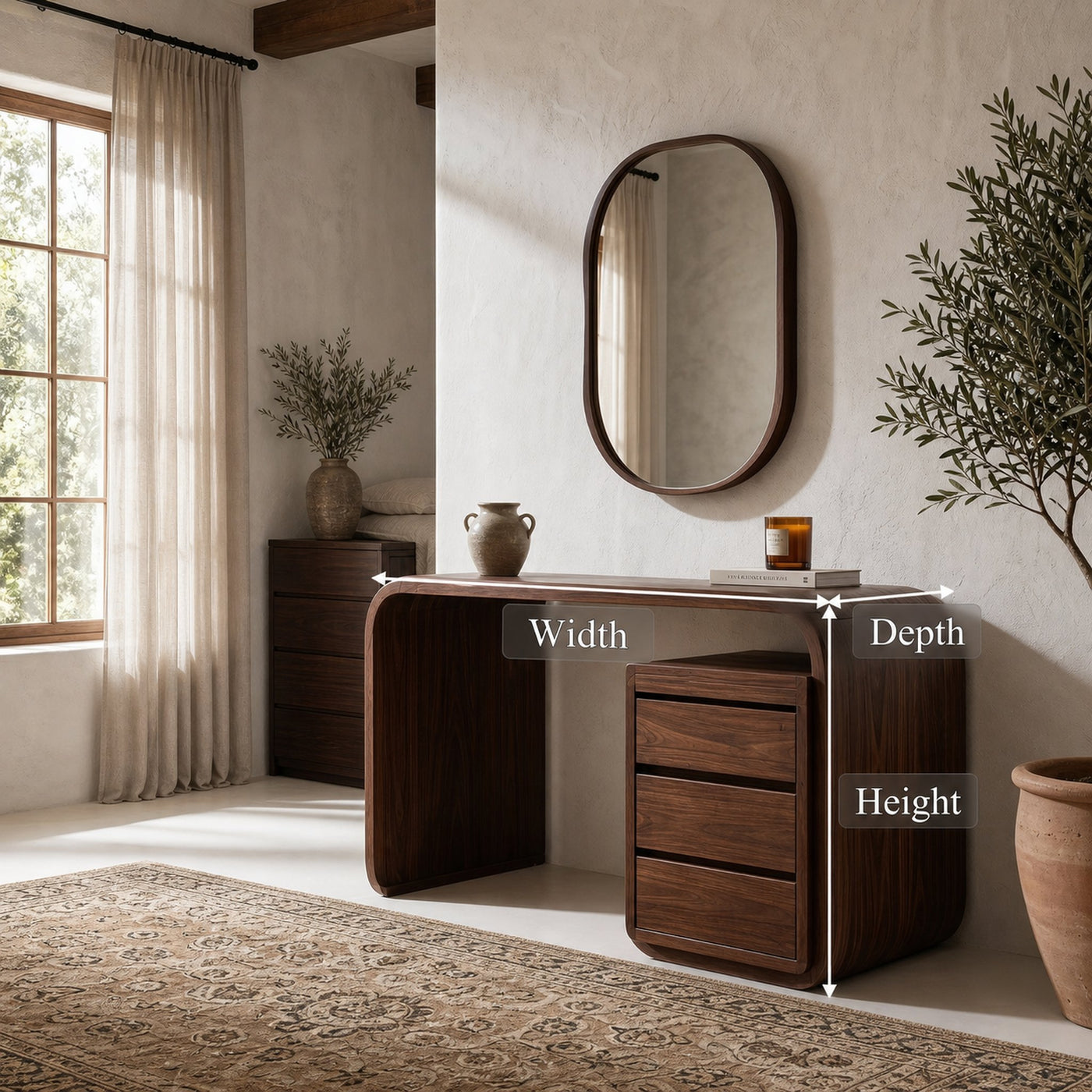 Modern Walnut Vanity Table With Open Shelf Cabinet For Bedroom - product view 8