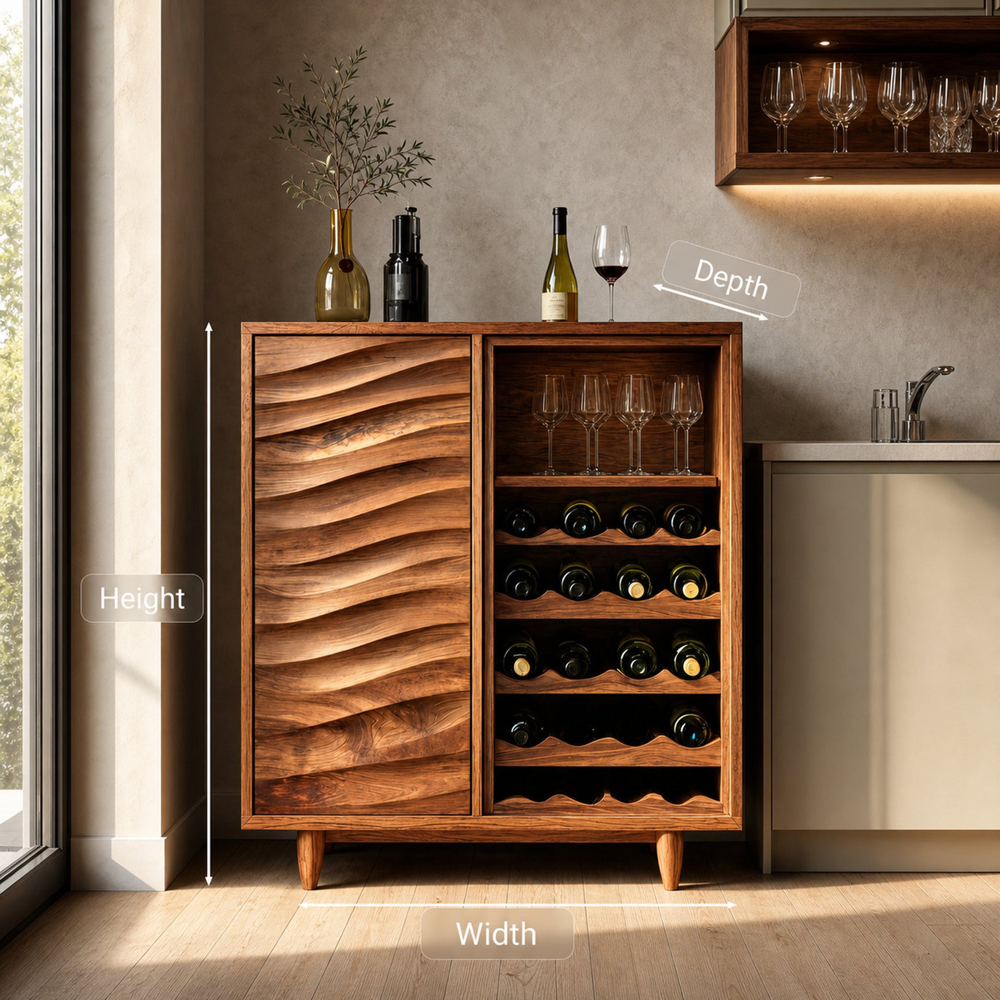 Modern Wave Carved Wine Cabinet For Kitchen - product view 6
