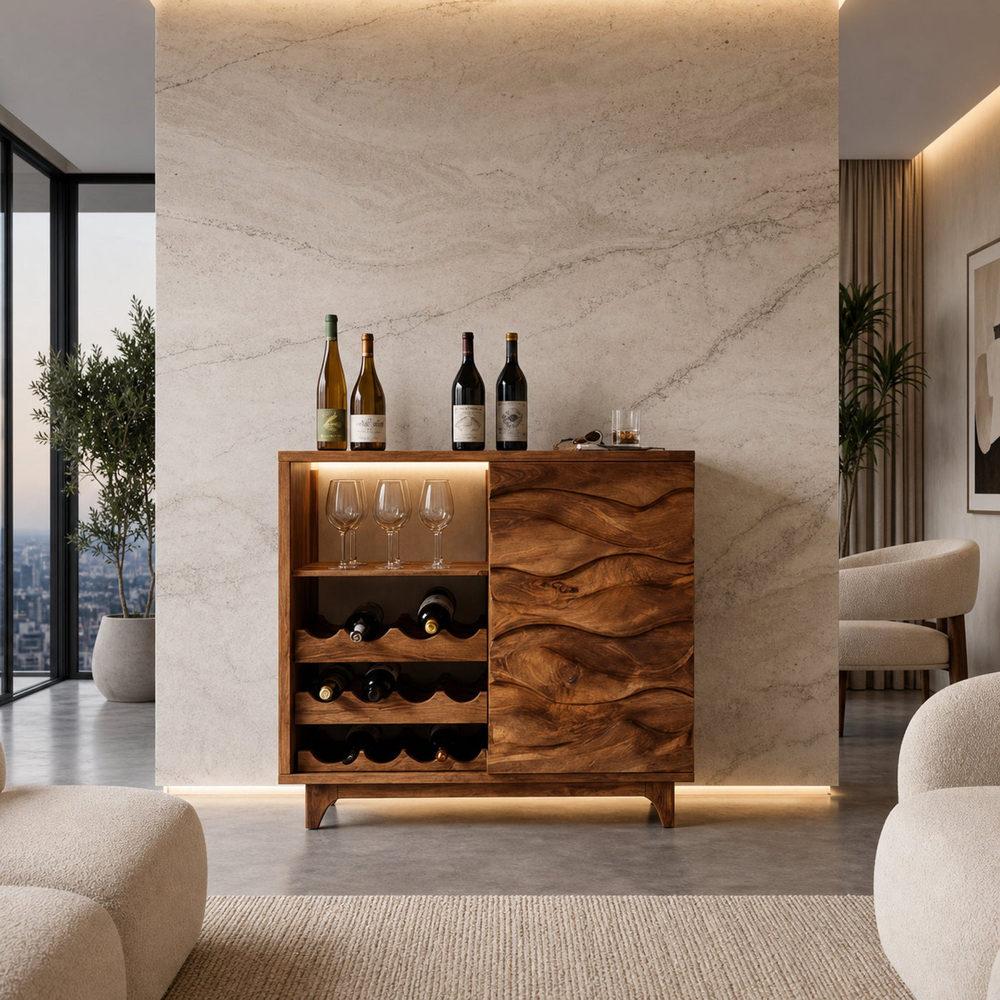Modern Wine Cabinet Natural Wood For Dining Room