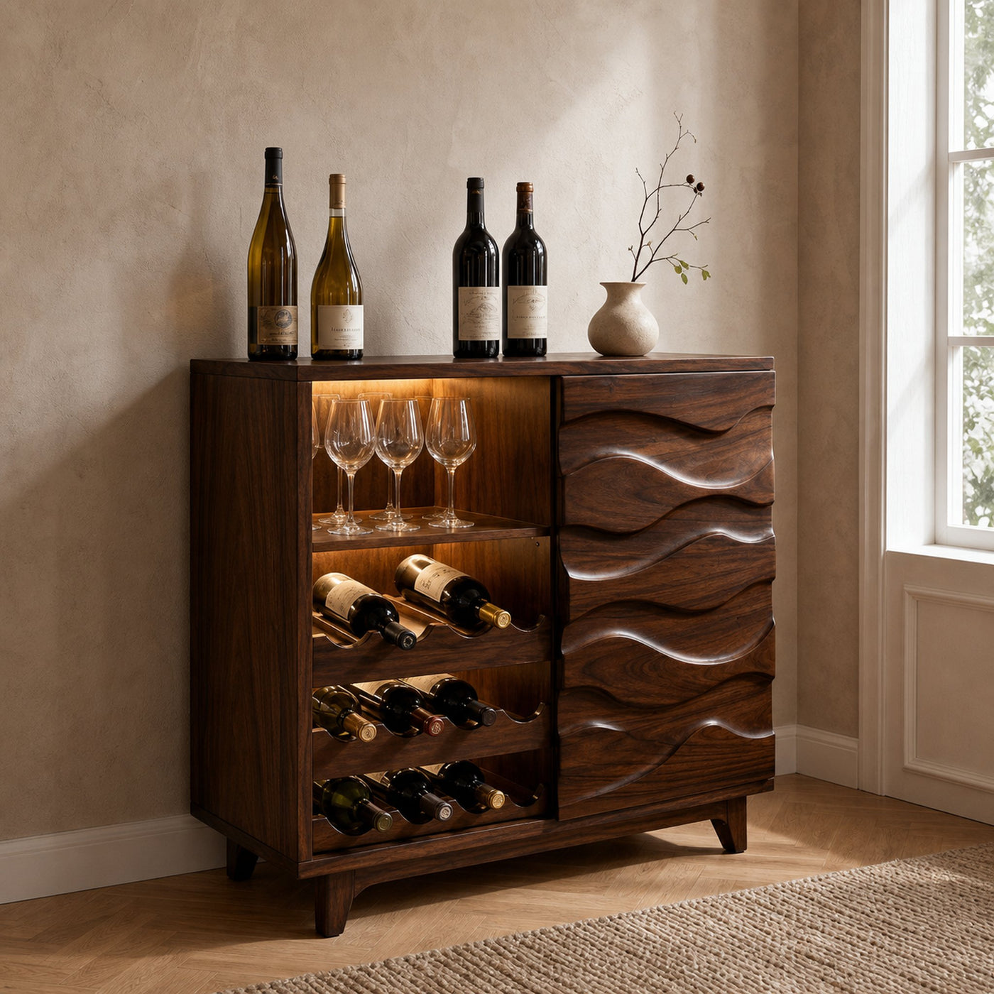 Modern Wine Cabinet Natural Wood For Dining Room - product view 6