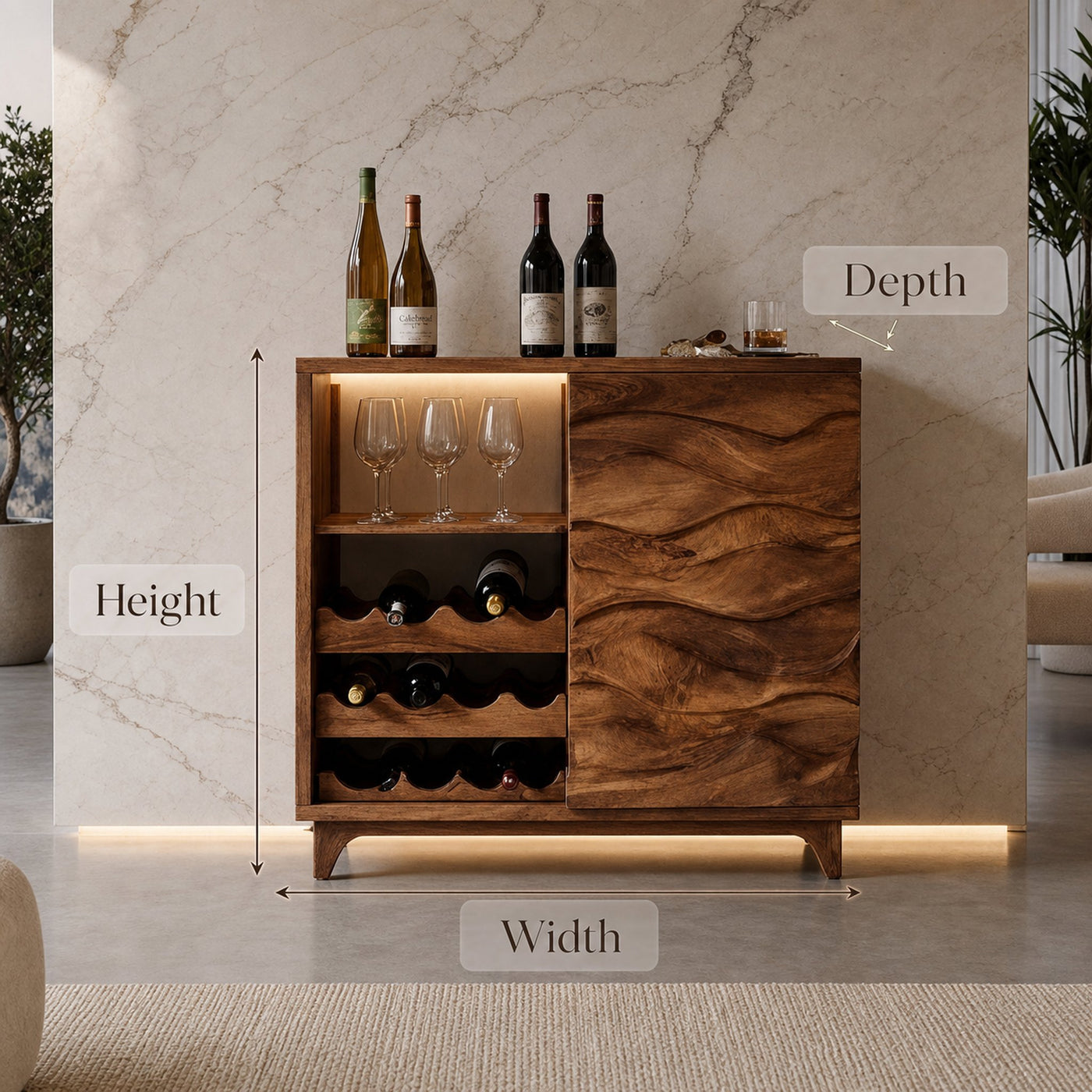 Modern Wine Cabinet Natural Wood For Dining Room - product view 7