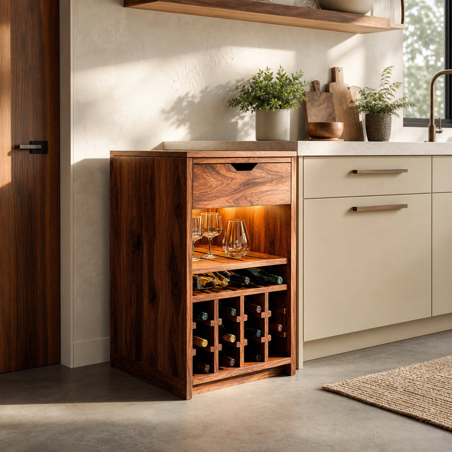 Modern Wine Cabinet With Bottle Shelves And Drawer For Kitchen