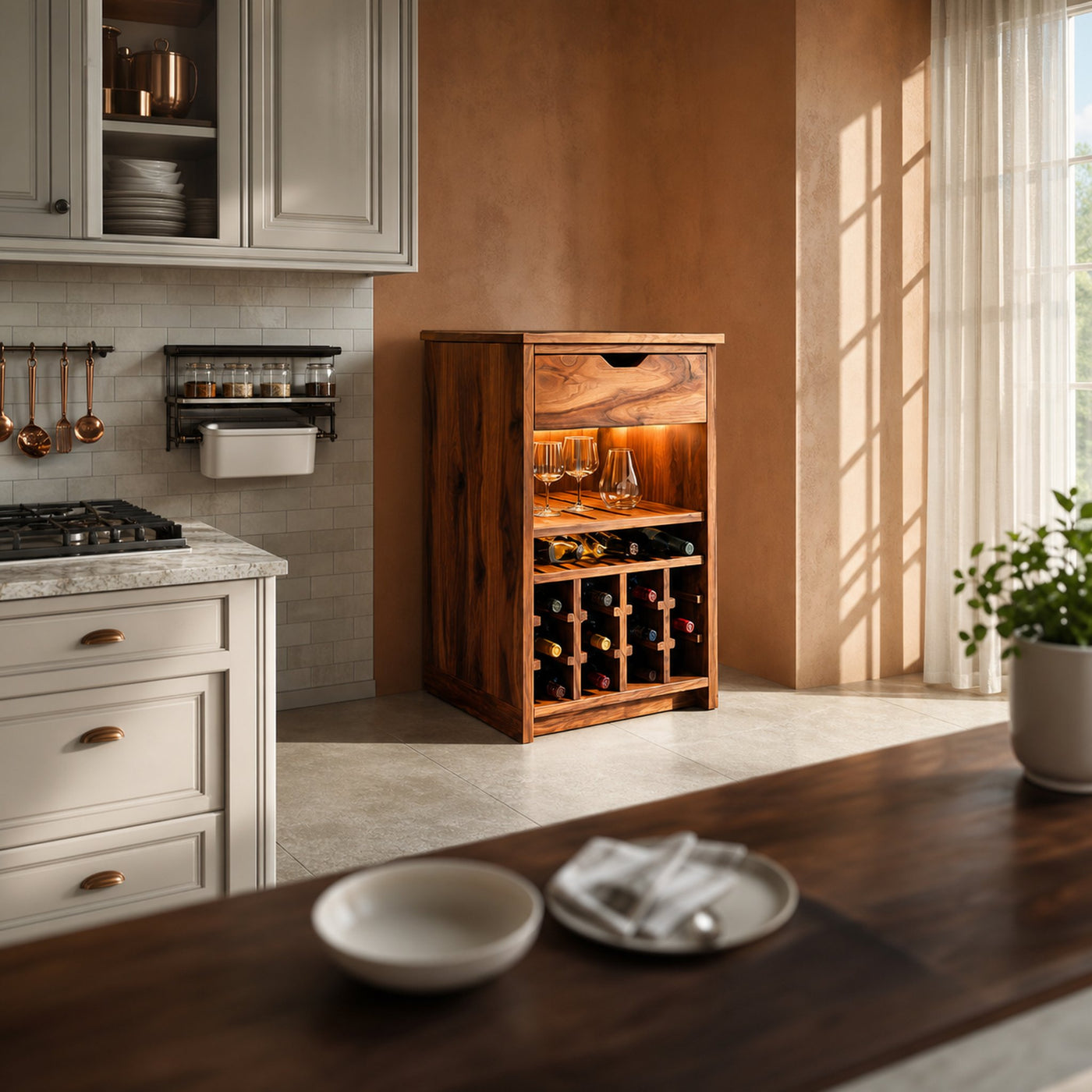 Modern Wine Cabinet With Bottle Shelves And Drawer For Kitchen - product view 6