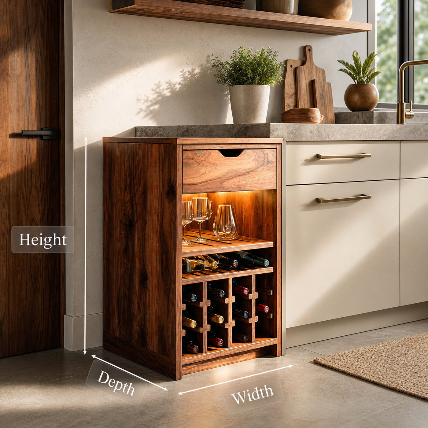 Modern Wine Cabinet With Bottle Shelves And Drawer For Kitchen - product view 7