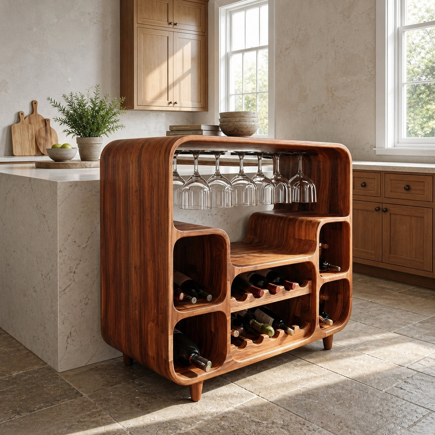 Modern Wine Cabinet With Open Bottle Display For Home Bar