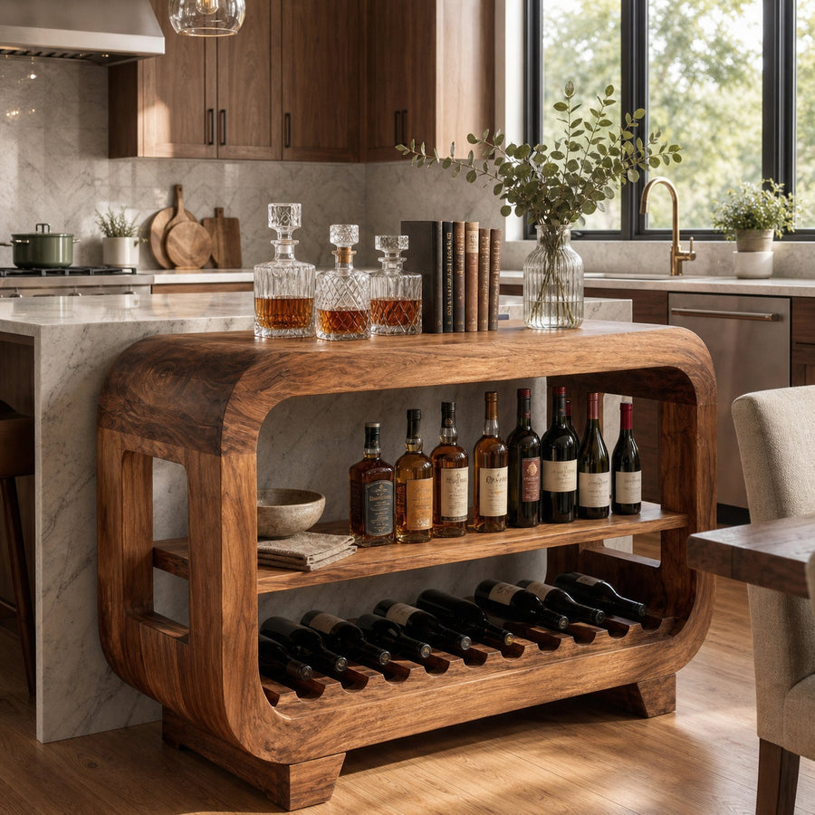 Modern Wine Cabinet With Rounded Edges For Dining Island