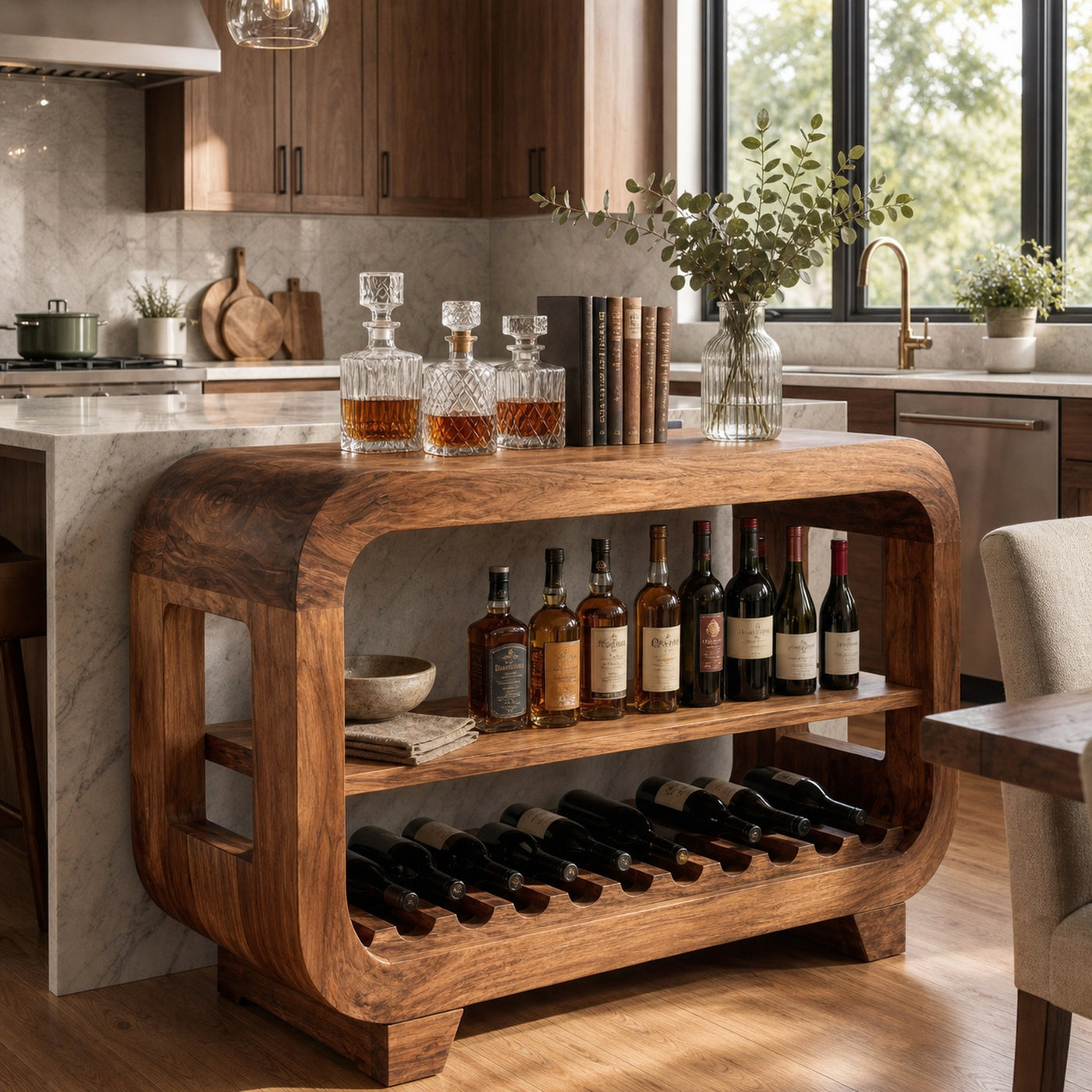 Modern Wine Cabinet With Rounded Edges For Dining Island
