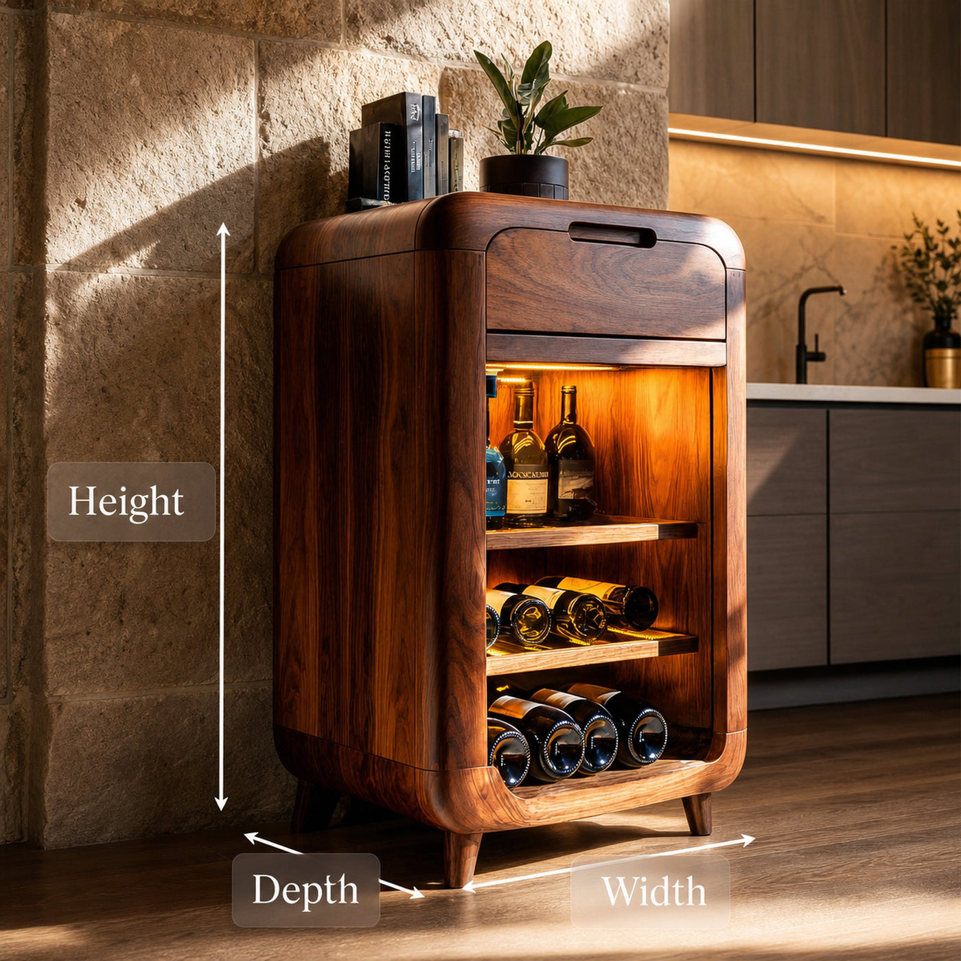 Modern Wine Cabinet With Shelves And Drawer For Bar Area - product view 6