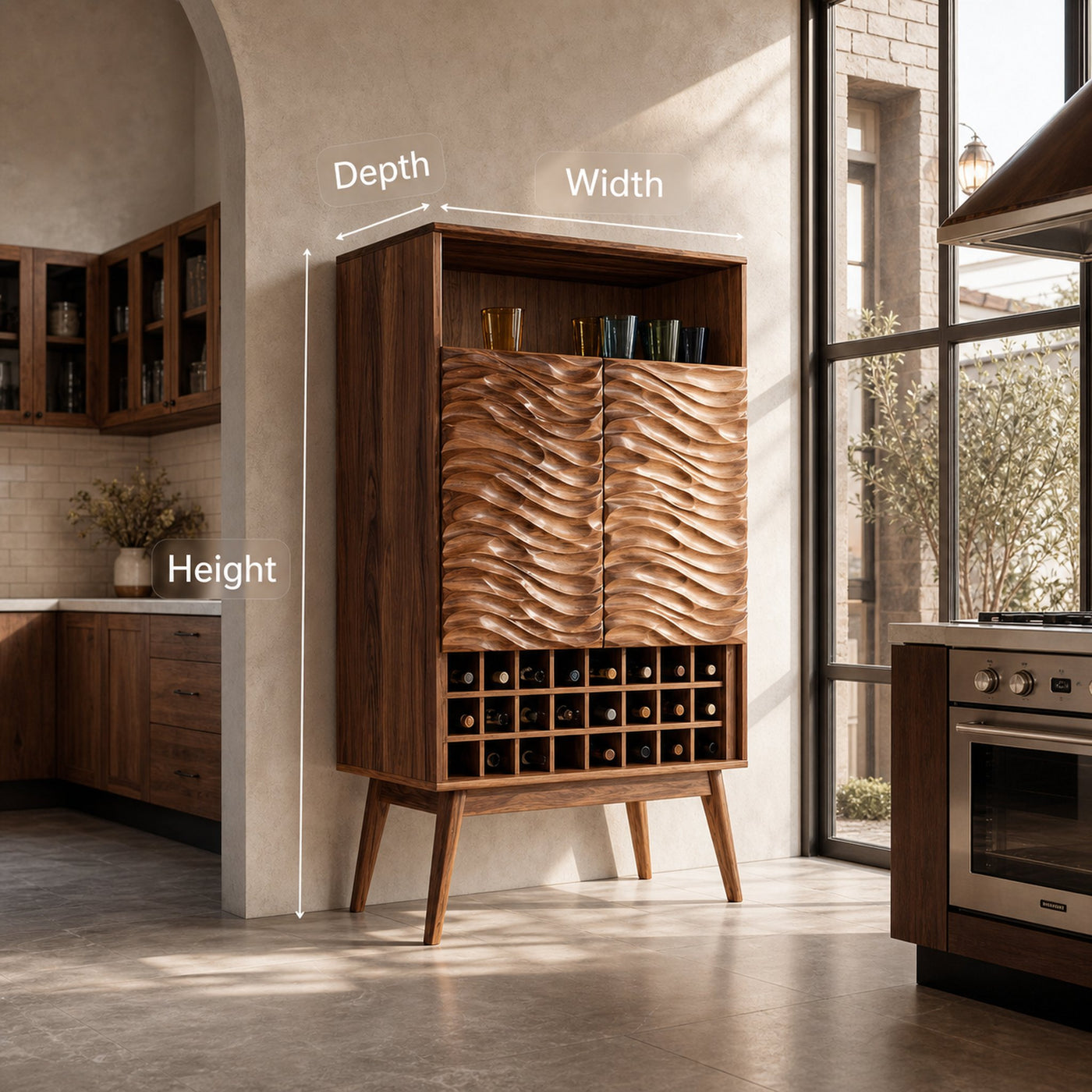 Modern Wine Cabinet With Wave Carved Doors For Kitchen - product view 9