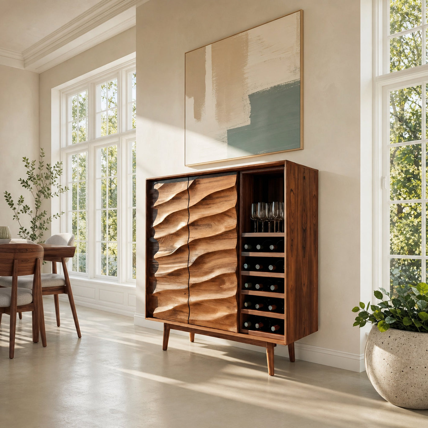 Modern Wine Cabinet With Wave Carved Doors For Kitchen Area - product view 6