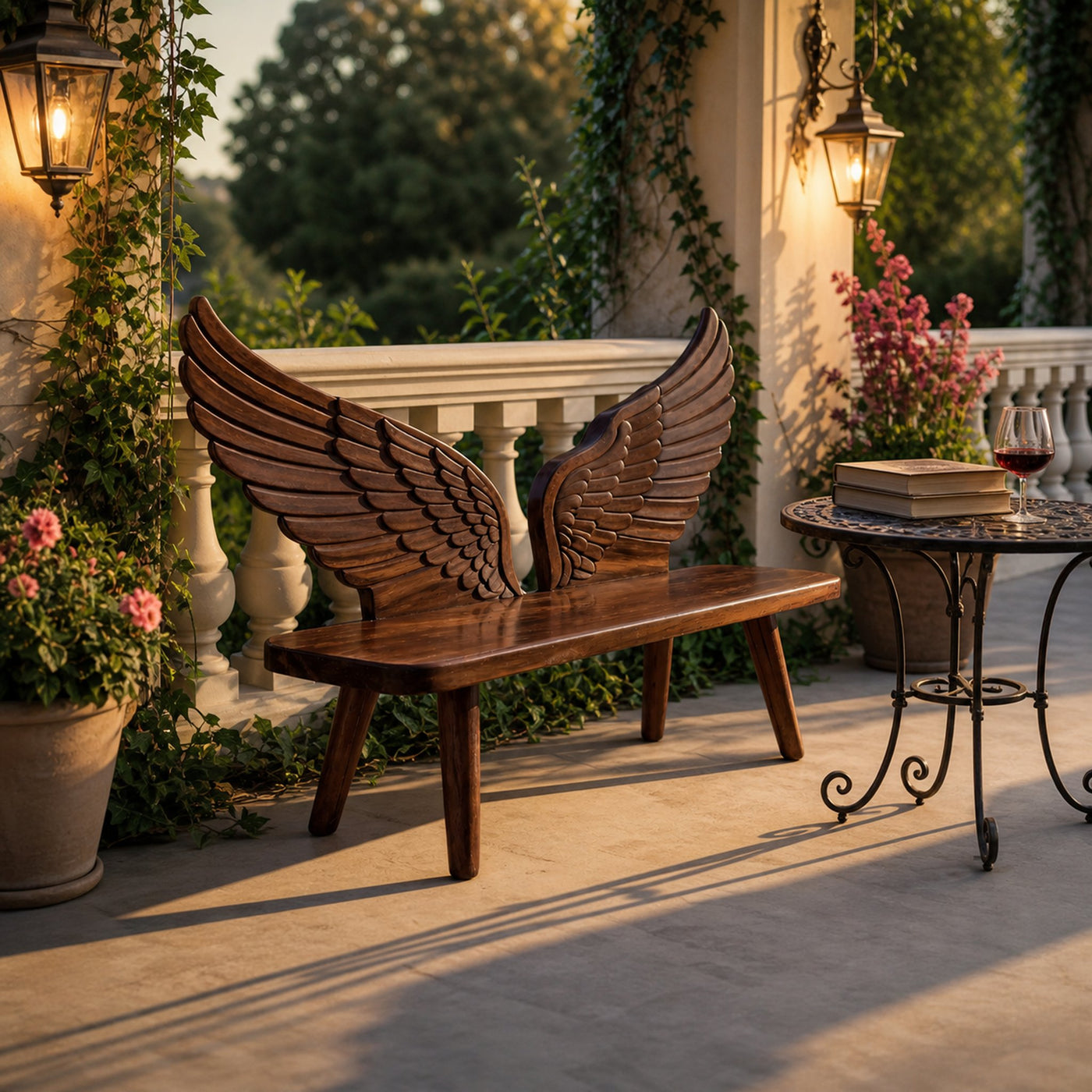 Modern Wood Bench With Wing Backrest For Exterior Seating - product view 7