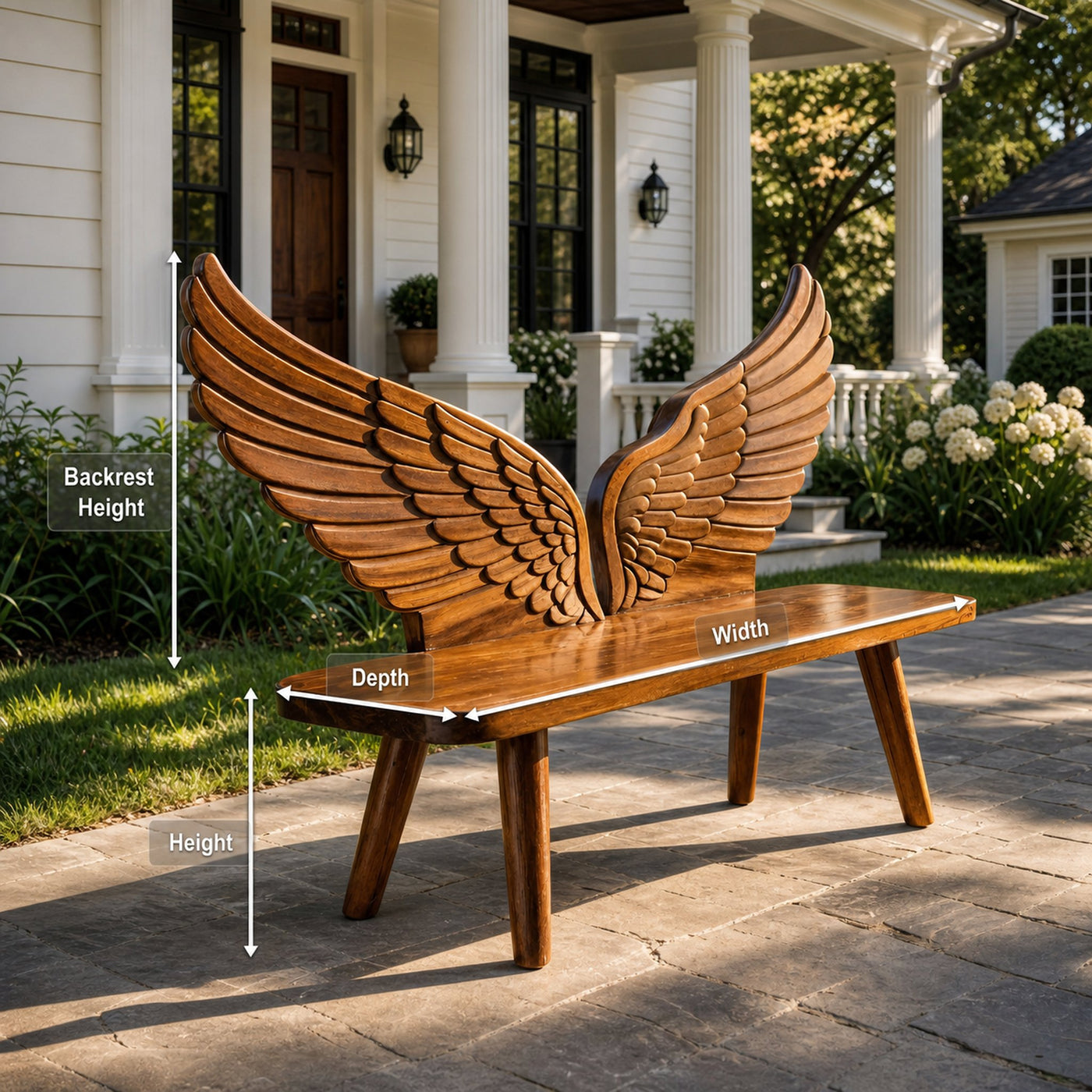 Modern Wood Bench With Wing Backrest For Exterior Seating - product view 8