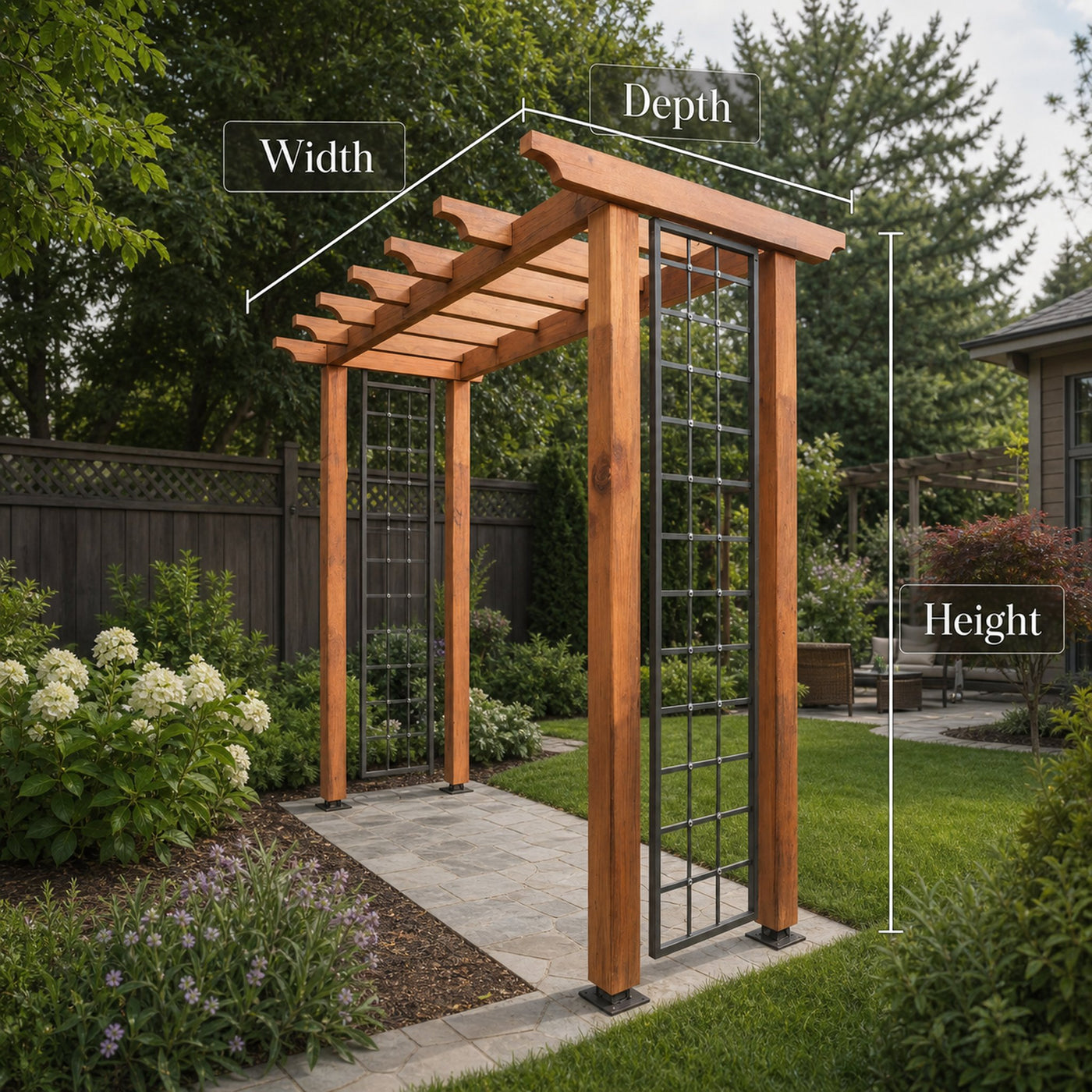 Modern Wood Garden Pergola With Metal Trellis Panels For Backyard - product view 6