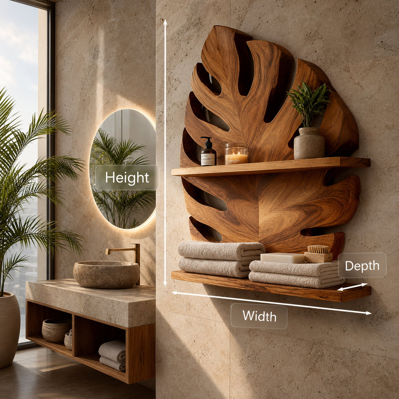 Modern Wood Leaf Wall Bathroom Shelf For Bathroom - product view 7