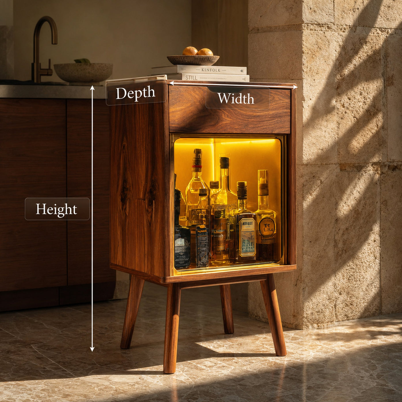 Modern Wood Wine Cabinet With Warm Lighting For Kitchen - product view 6