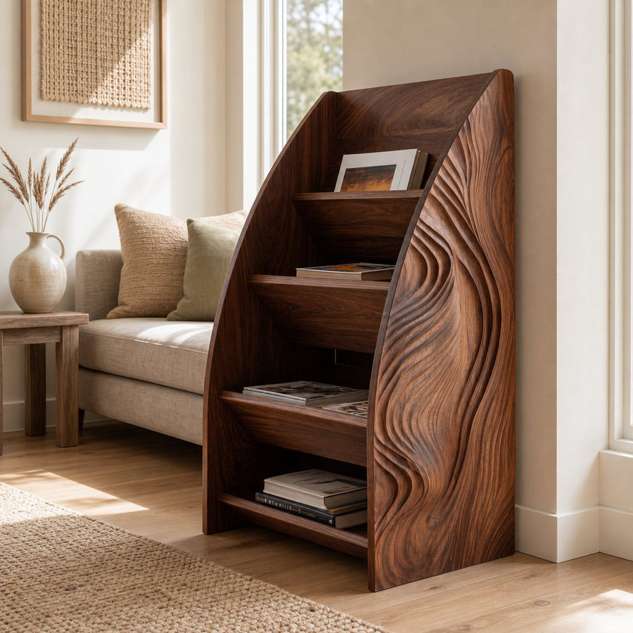 Modern Wooden Arched Magazine Rack For Living Room