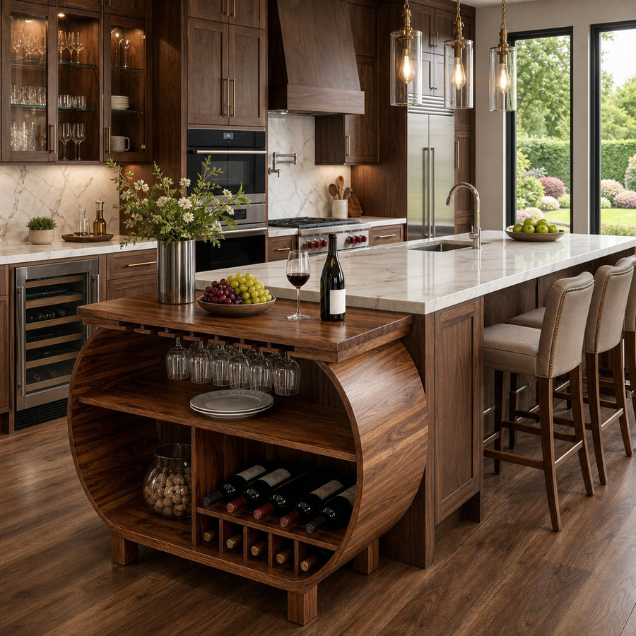 Modern Wooden Bar Cabinet With Glass Holder For Kitchen Island
