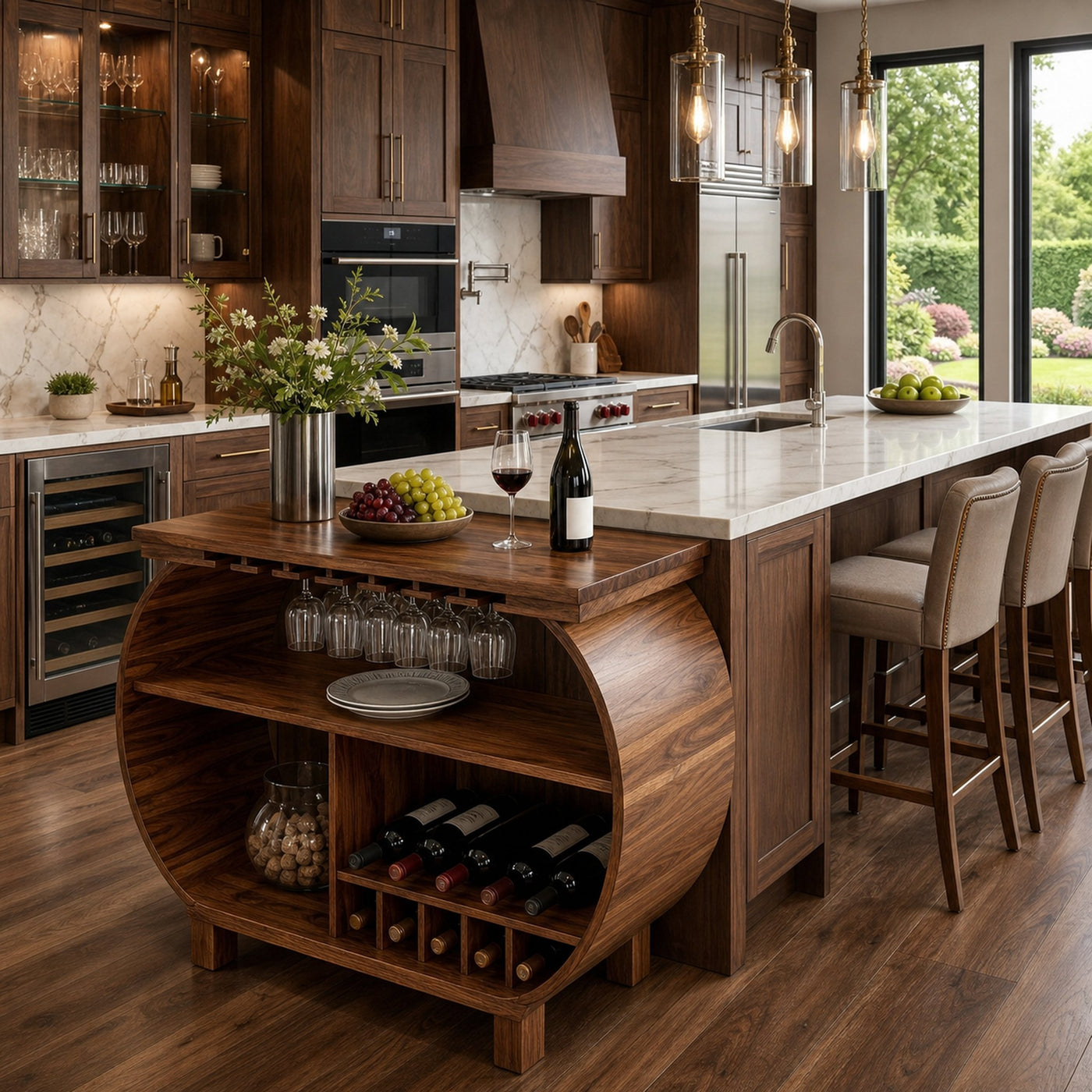 Modern Wooden Bar Cabinet With Glass Holder For Kitchen Island