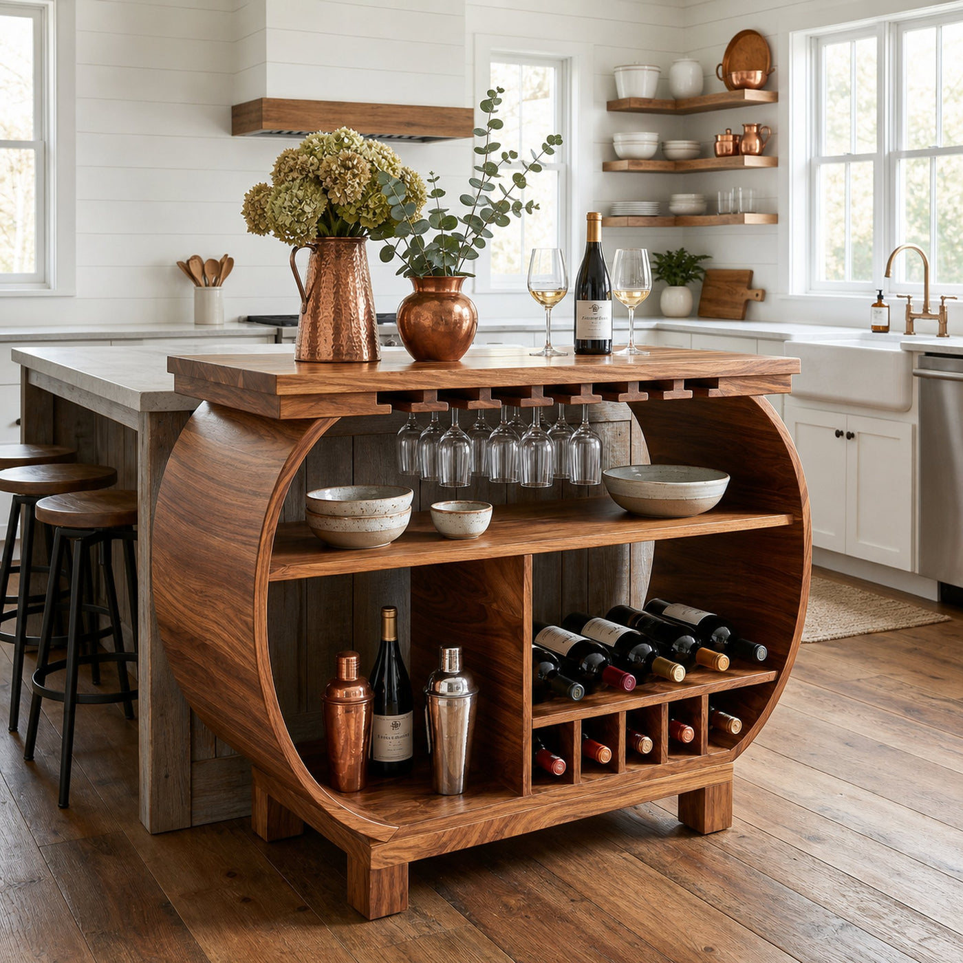 Modern Wooden Bar Cabinet With Glass Holder For Kitchen Island - product view 6