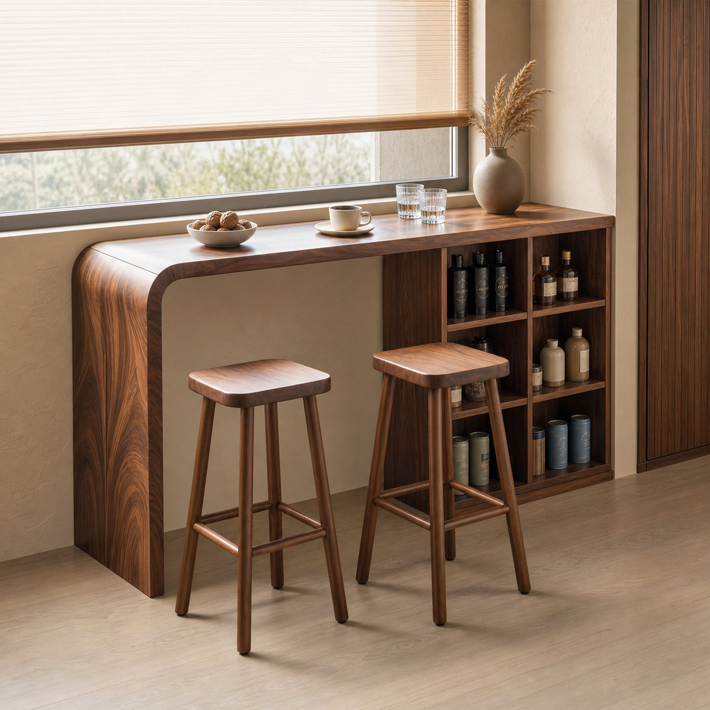 Modern Wooden Bar Table With Storage For Kitchen Or Home Mini Bar