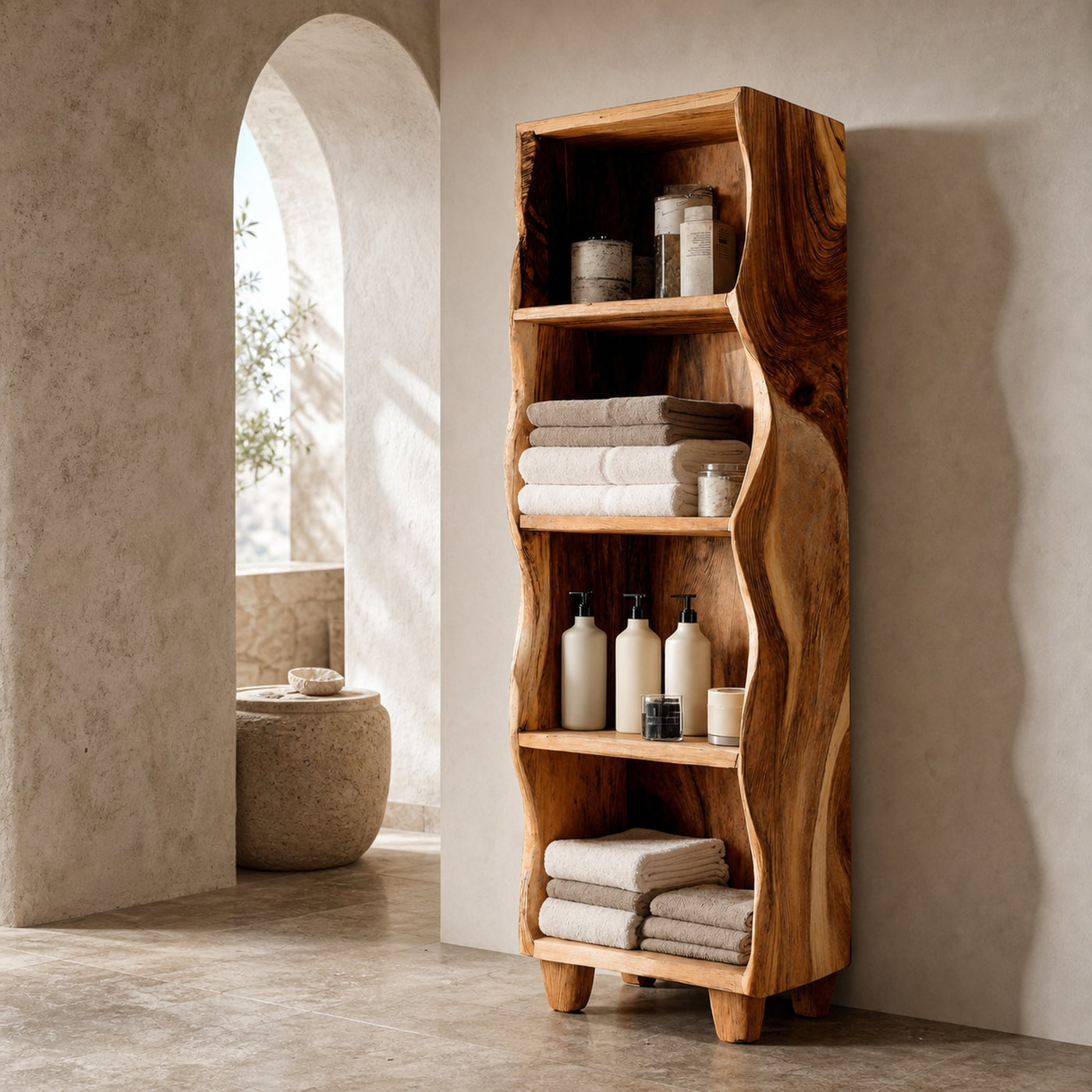 Modern Wooden Bathroom Cabinet With Flowing Edges For Spa - product view 6