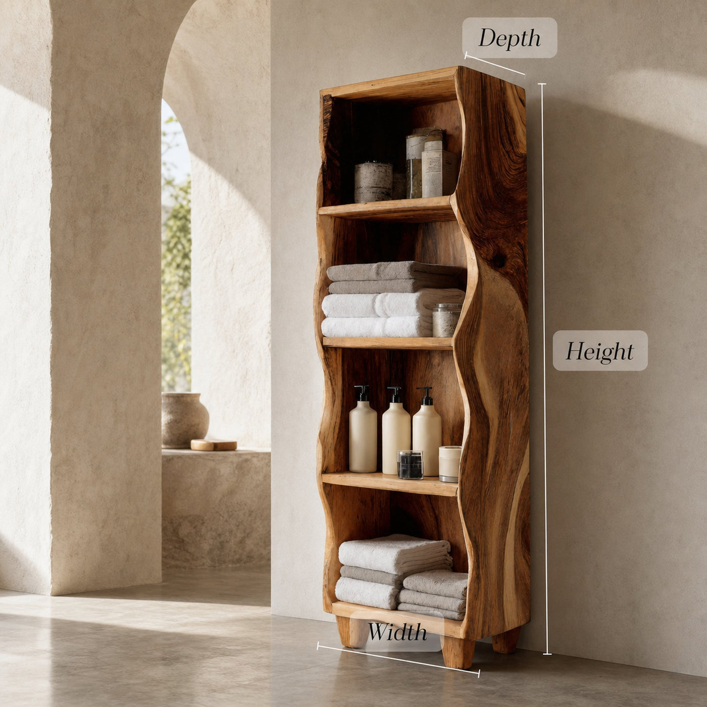 Modern Wooden Bathroom Cabinet With Flowing Edges For Spa - product view 7