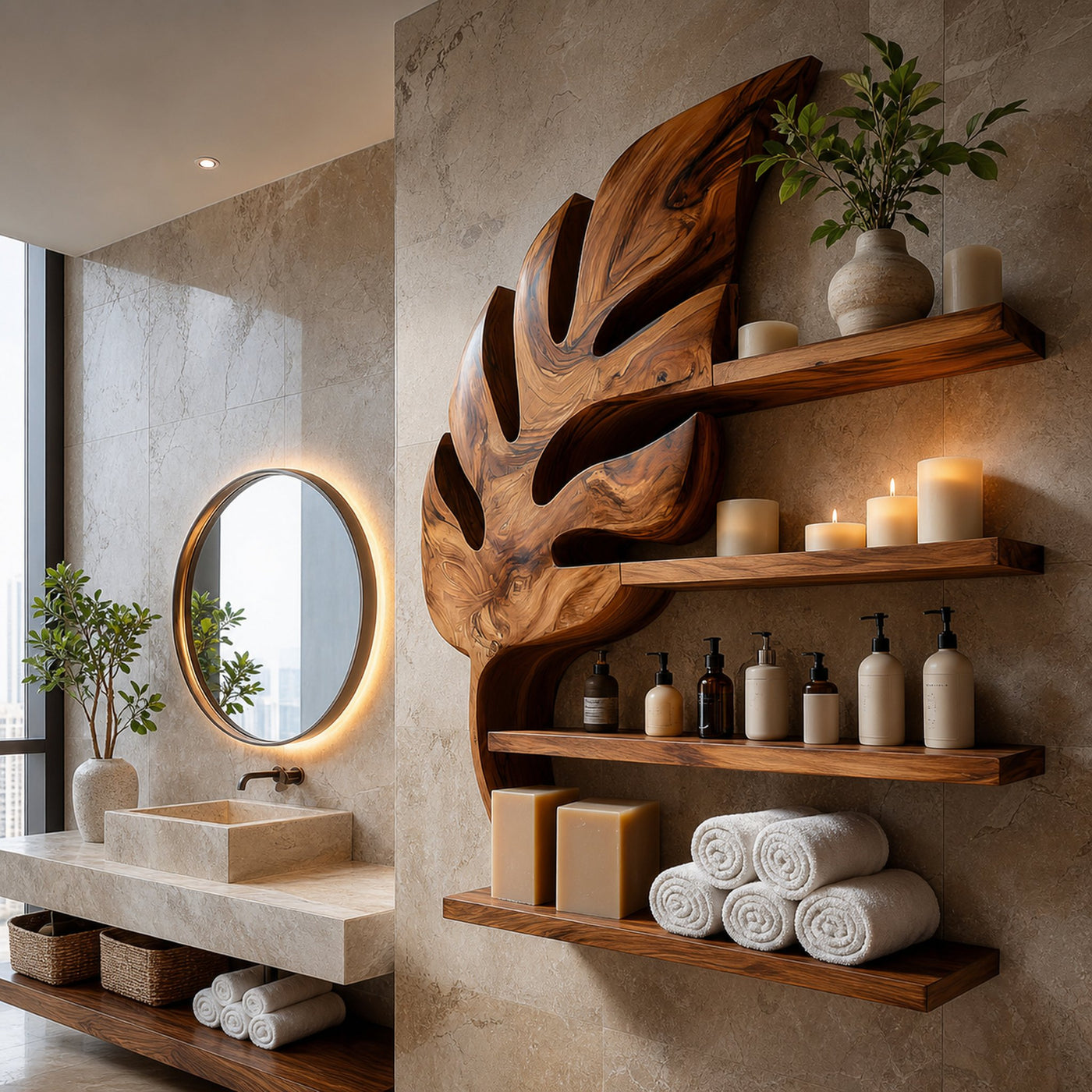 Modern Wooden Leaf Bathroom Shelf For Bathroom Interior - product view 6