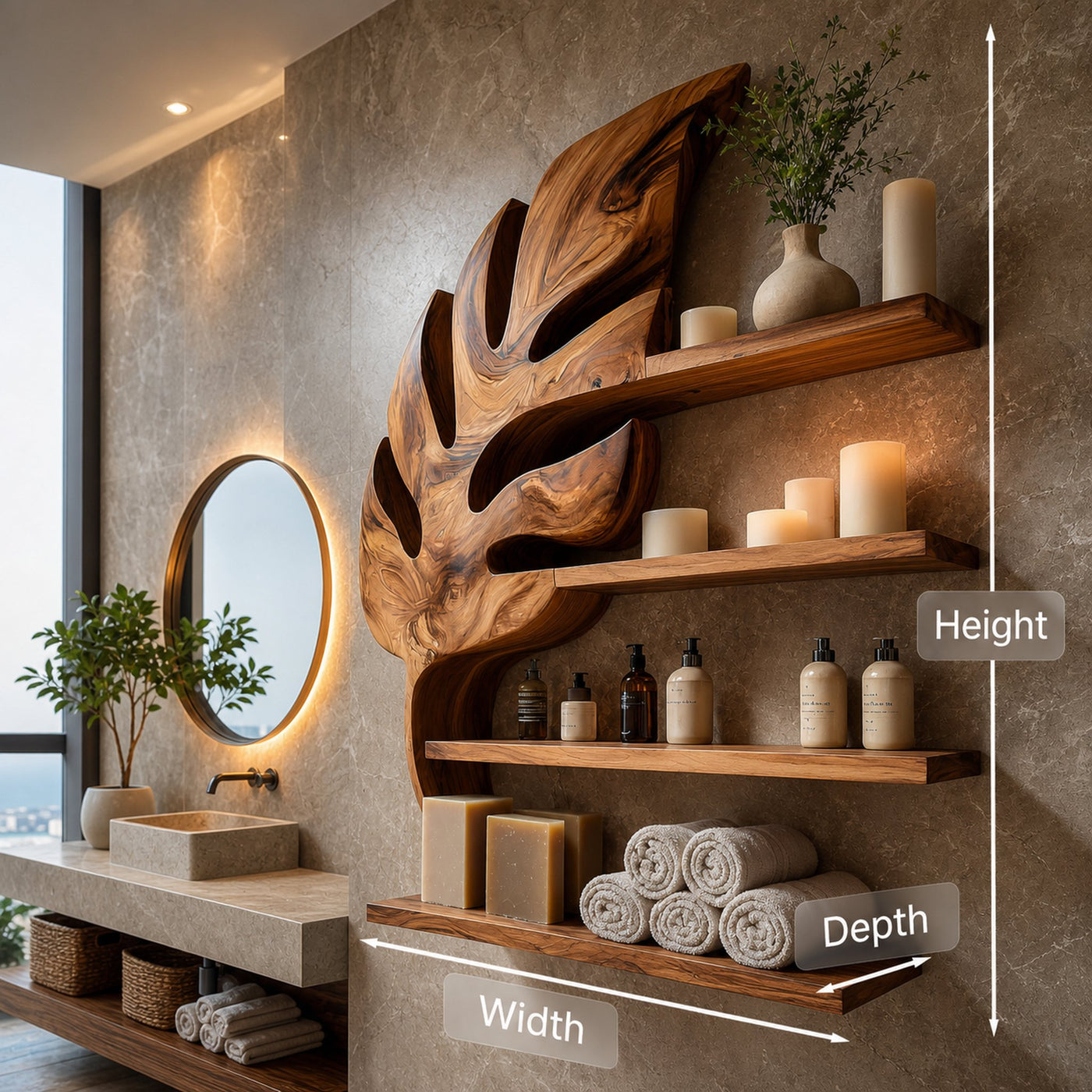 Modern Wooden Leaf Bathroom Shelf For Bathroom Interior - product view 7