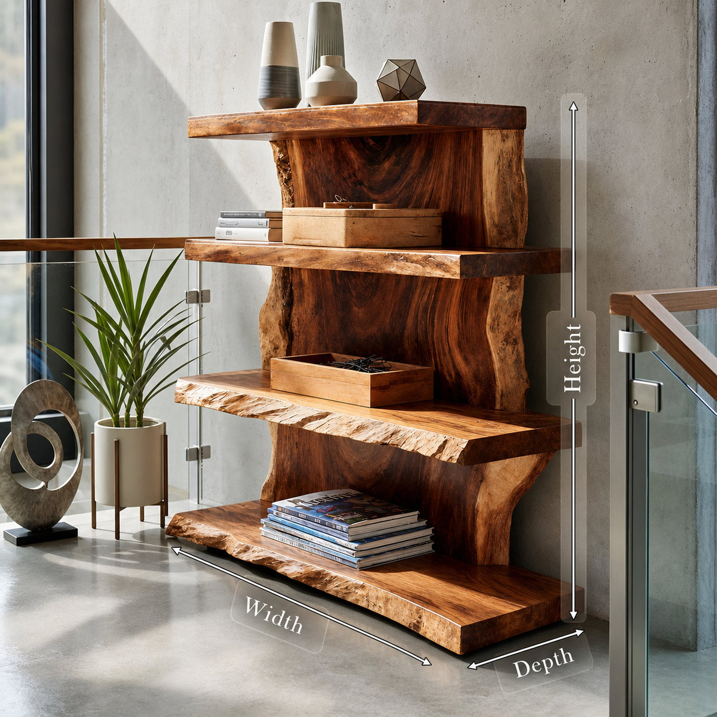 Modern Wooden Live Edge Standing Shelf For Entryway Storage Decor - product view 8
