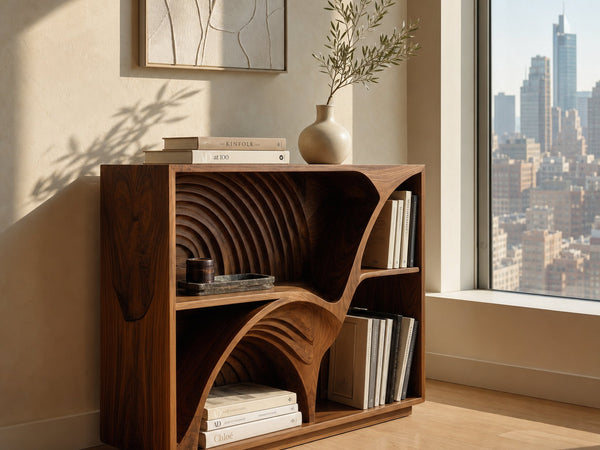 Modern Wooden Magazine Rack With Carved Compartments For Living Room