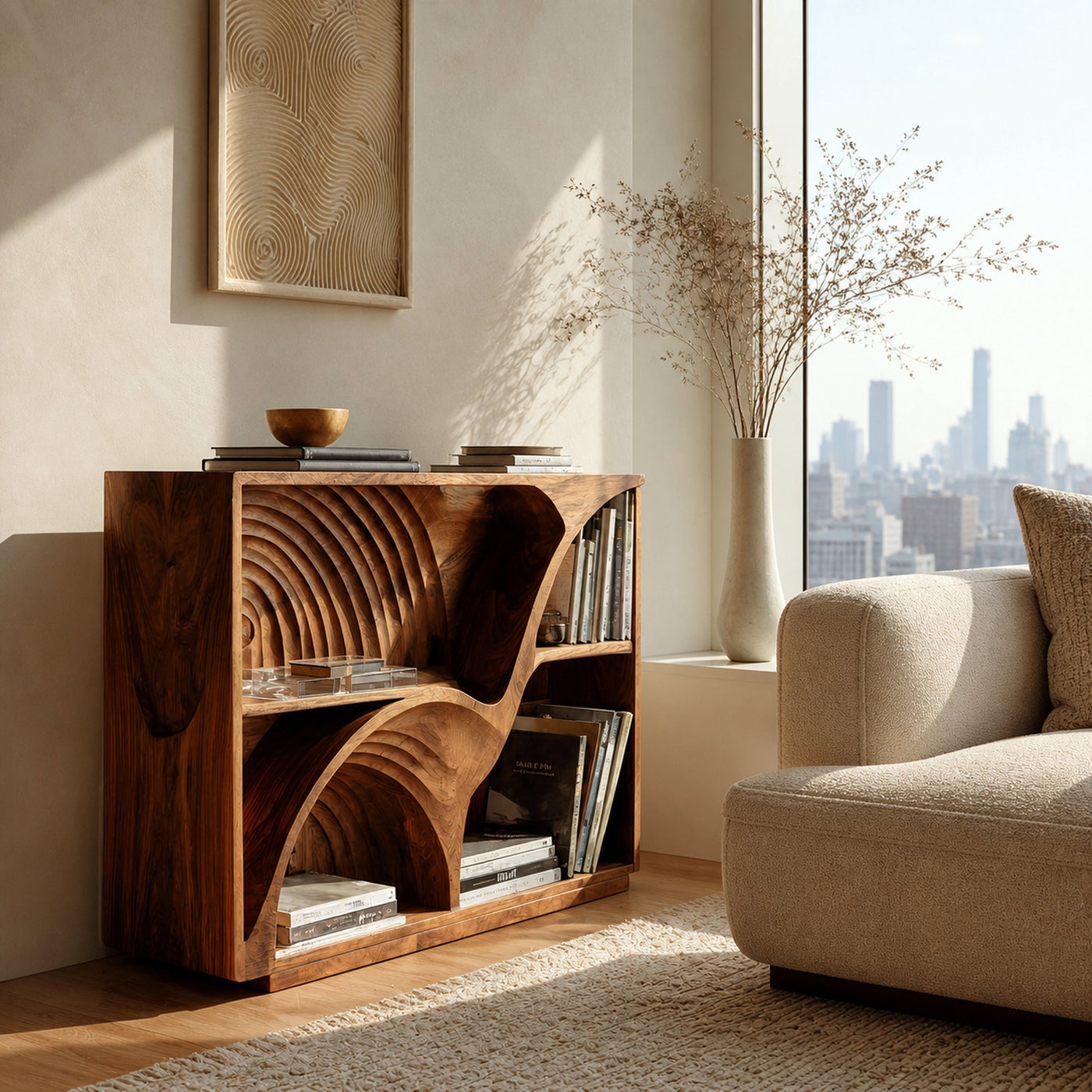 Modern Wooden Magazine Rack With Carved Compartments For Living Room - product view 6