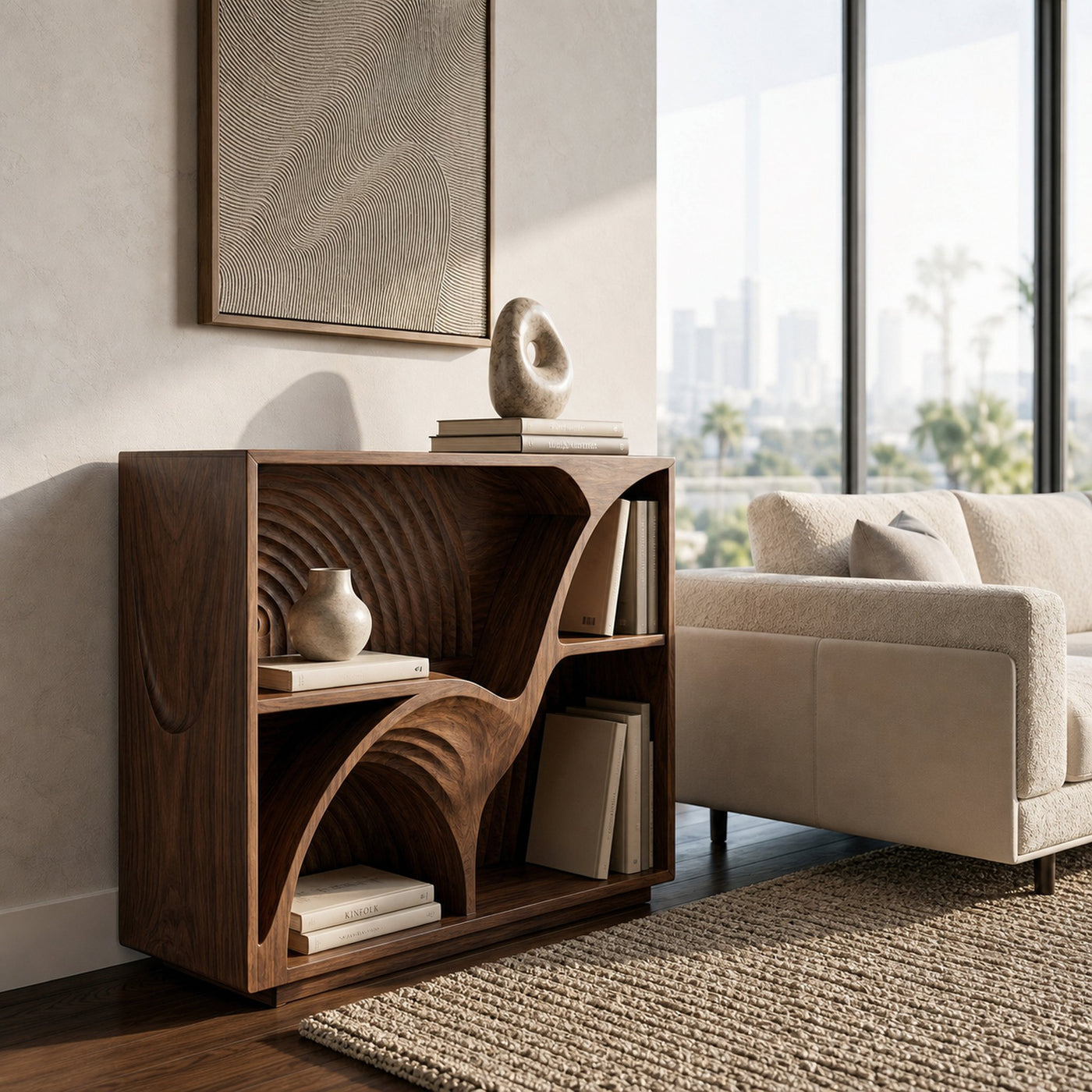 Modern Wooden Magazine Rack With Carved Compartments For Living Room - product view 7