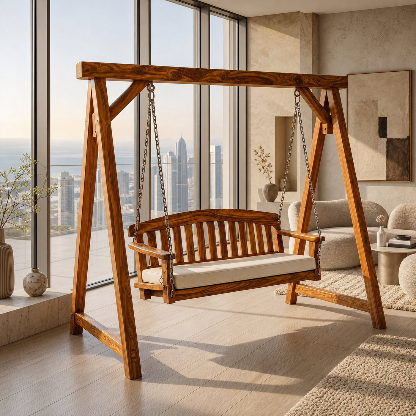 Modern Wooden Porch Swing Penthouse Living Space
