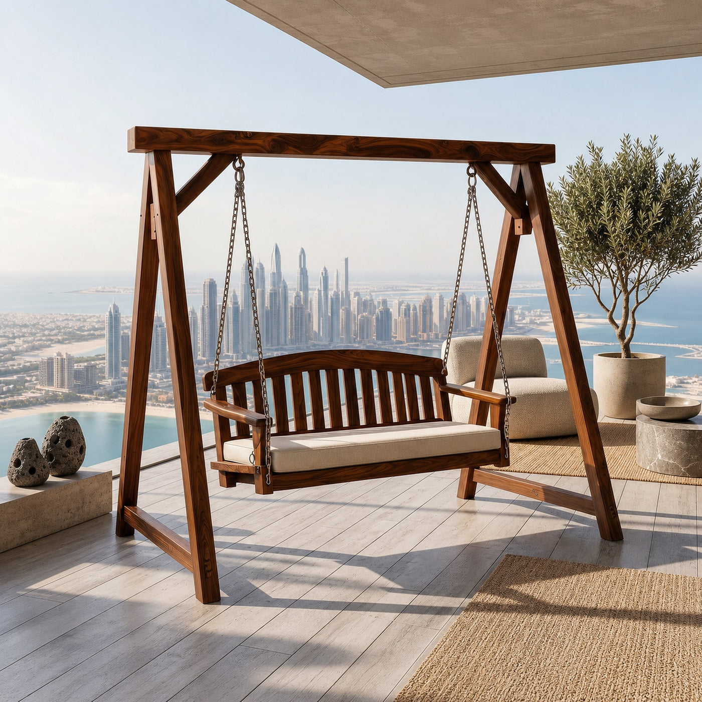 Modern Wooden Porch Swing Penthouse Living Space - product view 7