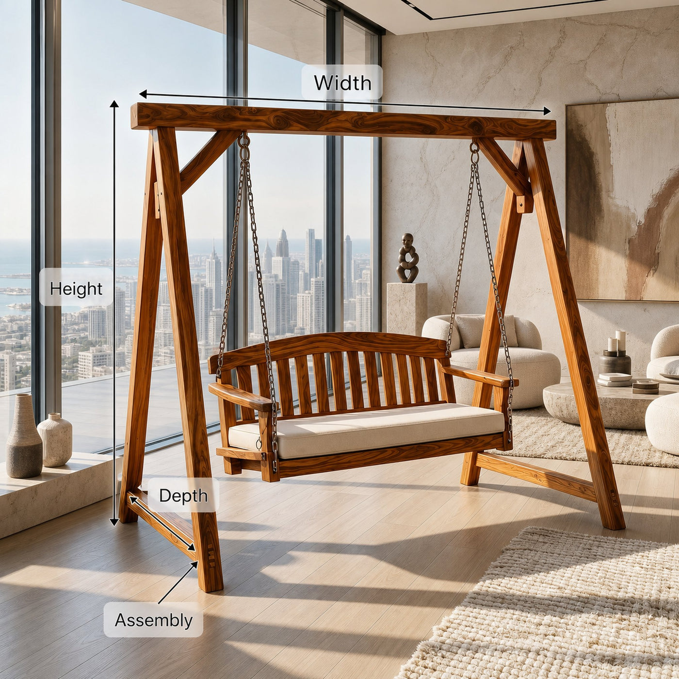 Modern Wooden Porch Swing Penthouse Living Space - product view 8
