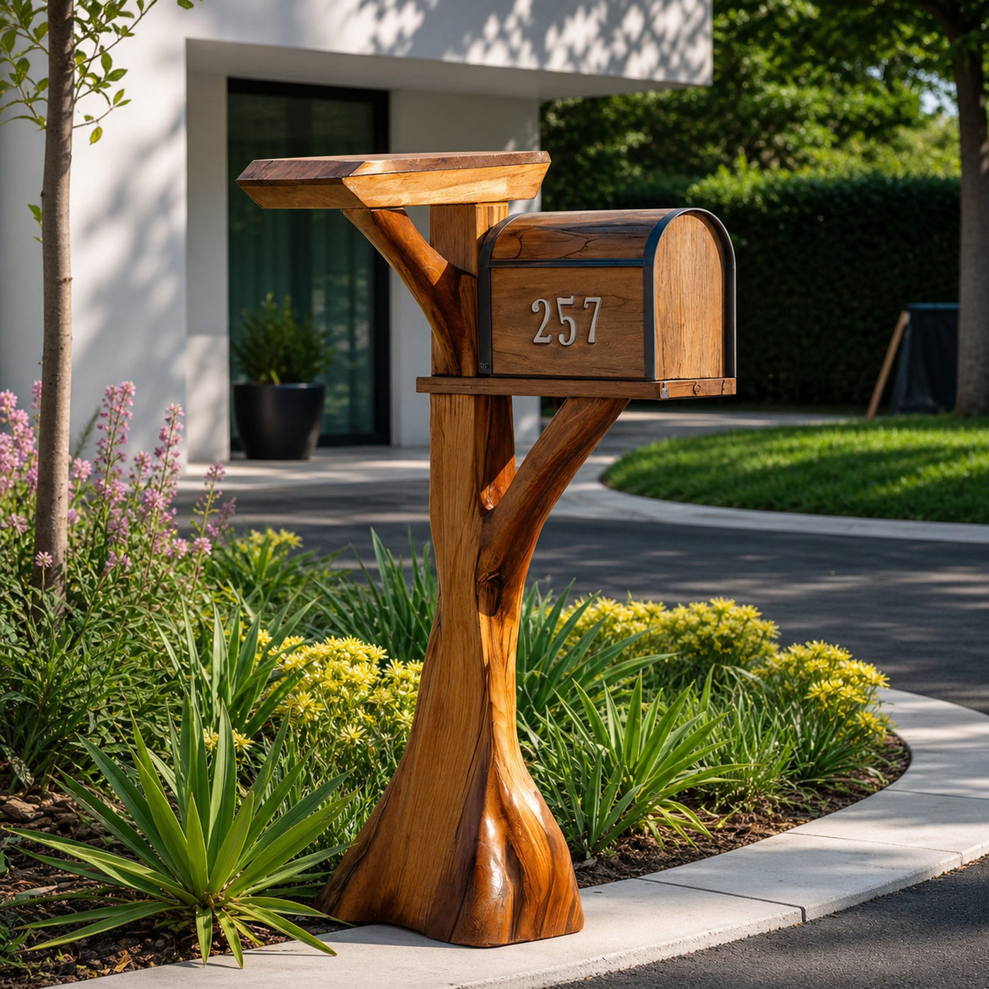 Modern Wooden Sculpture Mailbox For Garden Patio Furniture Design - product view 6