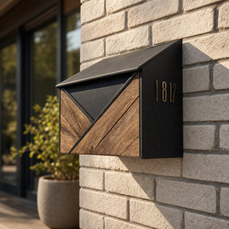 Modern Wooden Sculpture Mailbox For Outdoor Furniture Yard Accent