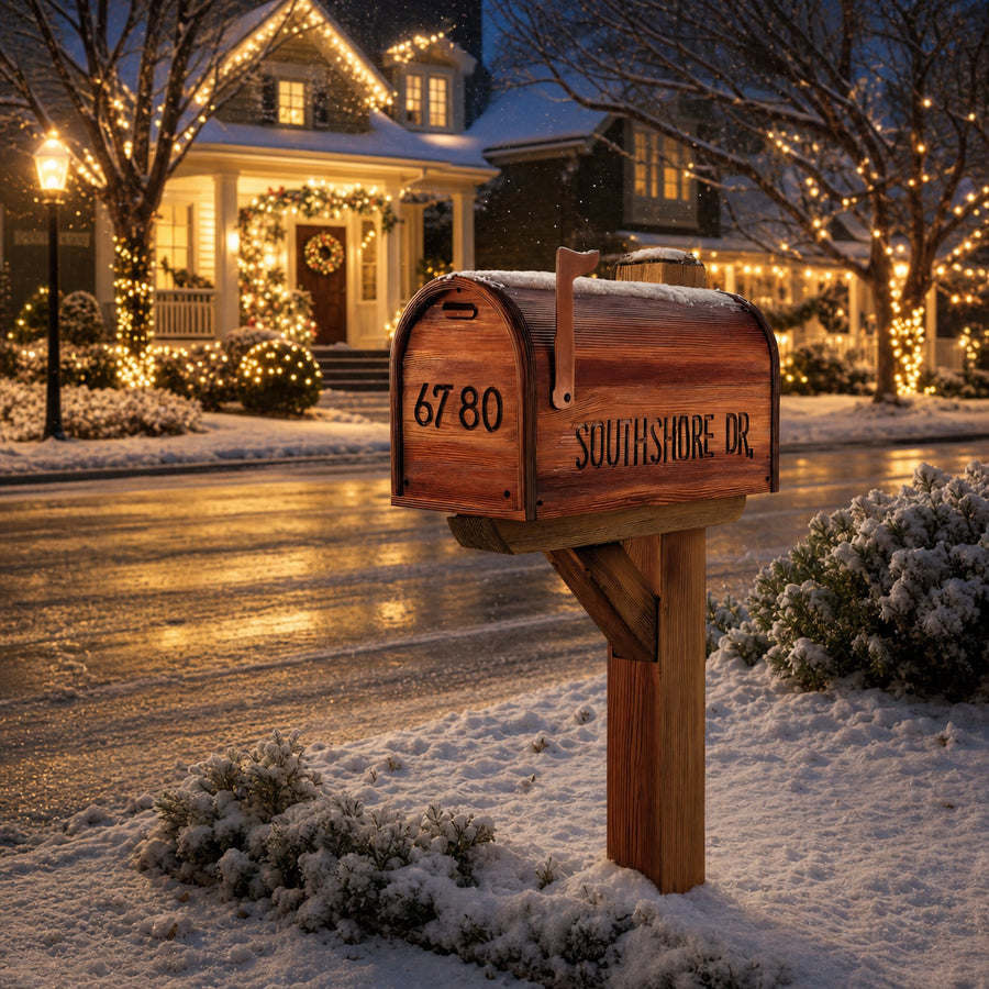 Modern Wooden Sculpture Mailbox For Outdoor Patio Rustic Design